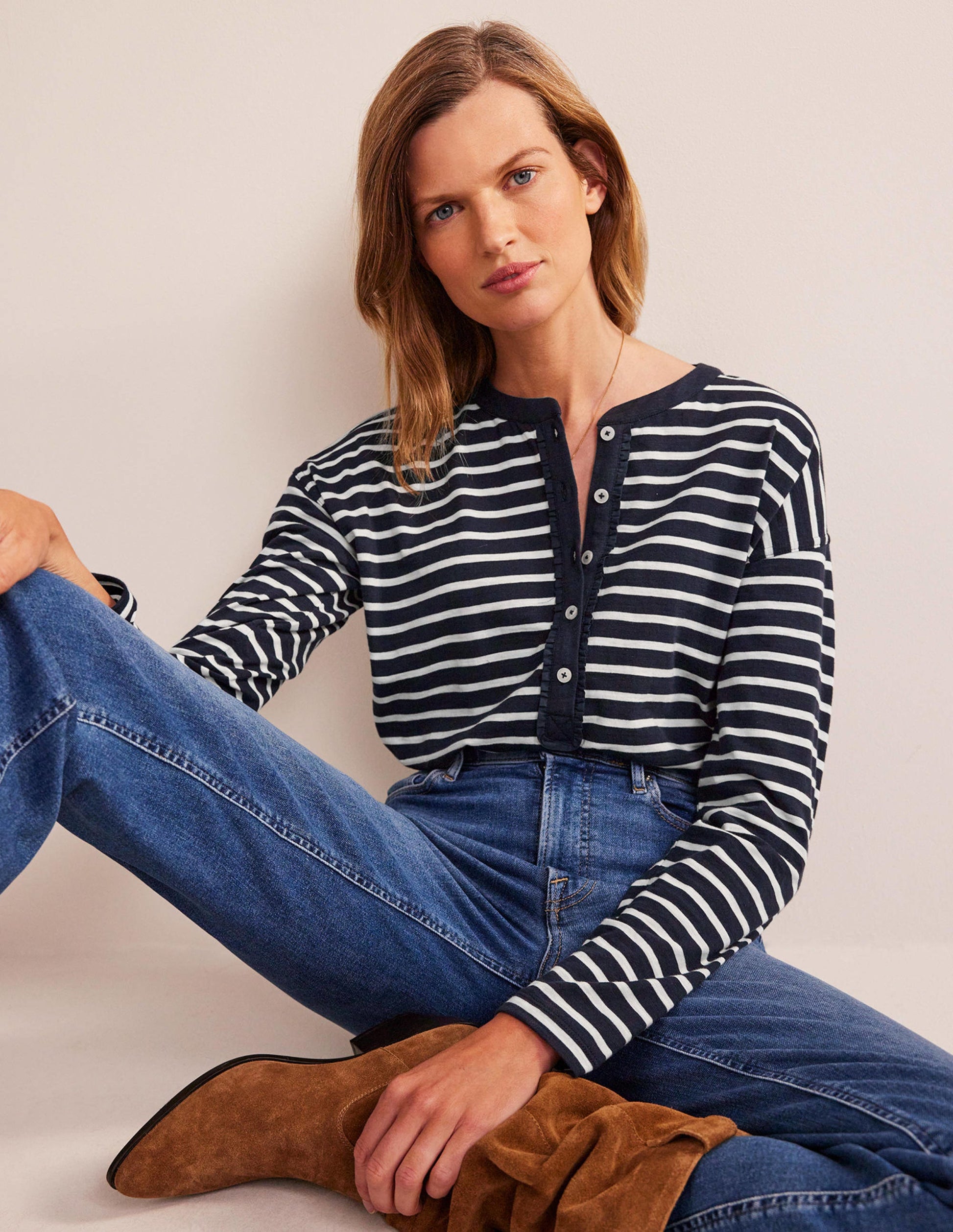 Rosie Stripe T-Shirt-Navy, Ivory-4