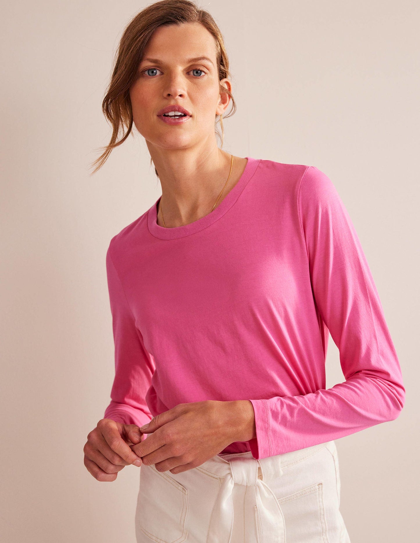 Langärmliges Oberteil aus reiner Baumwolle-Pink