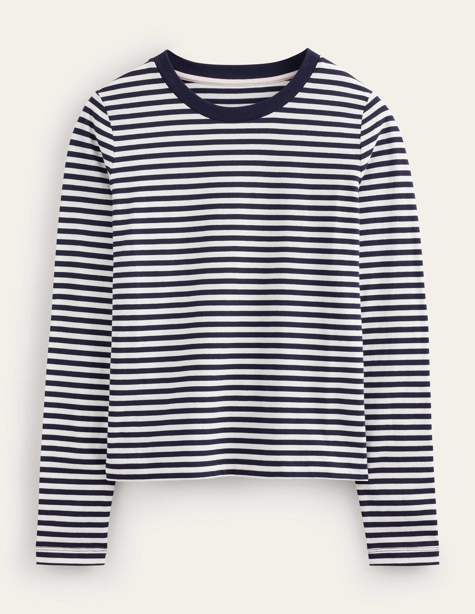 Pure Cotton Long Sleeve Top-Ivory, Navy-5