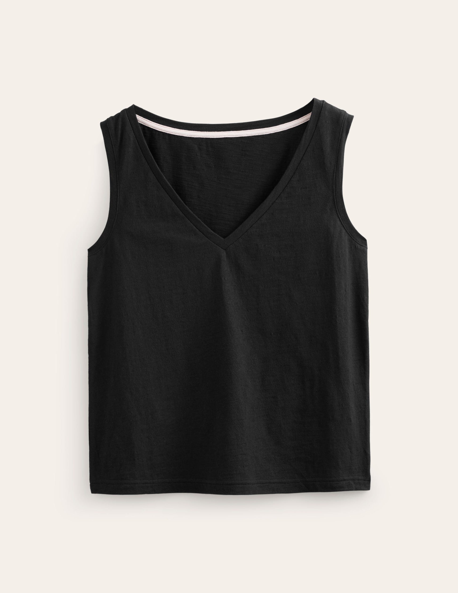 Regular V-neck Slub Vest-Black-5