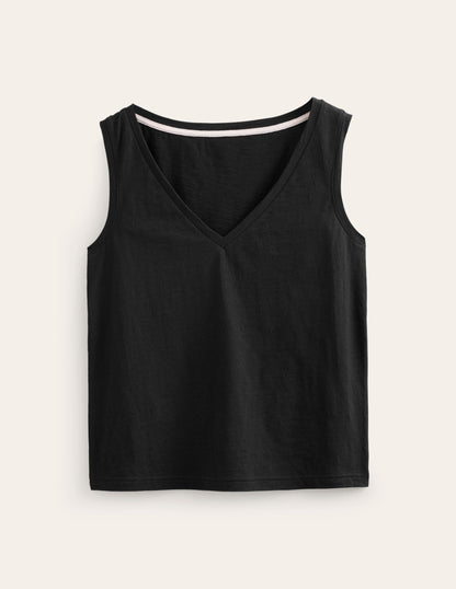 Regular V-neck Slub Vest-Black-5