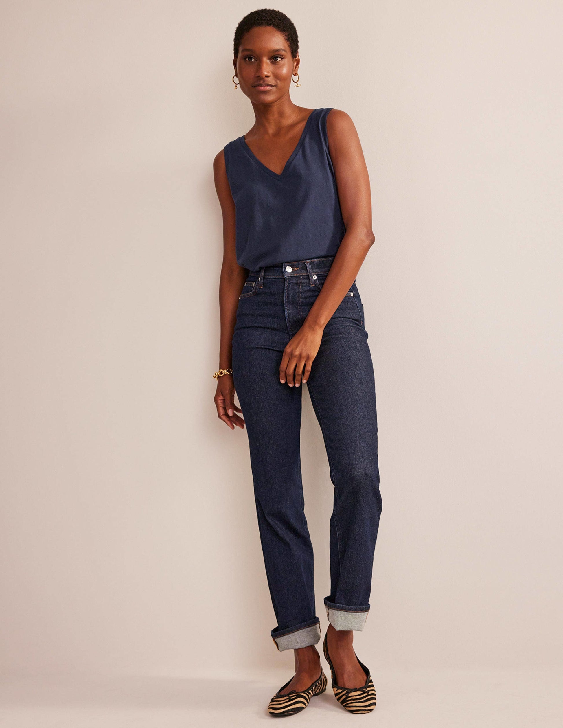 Regular V-neck Slub Vest-Navy-4