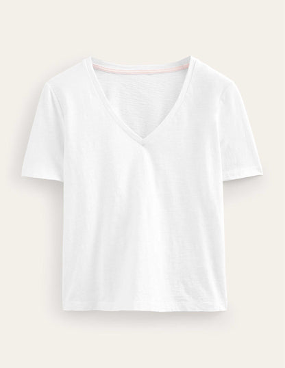 Regular V-Neck Slub T-shirt-White-5