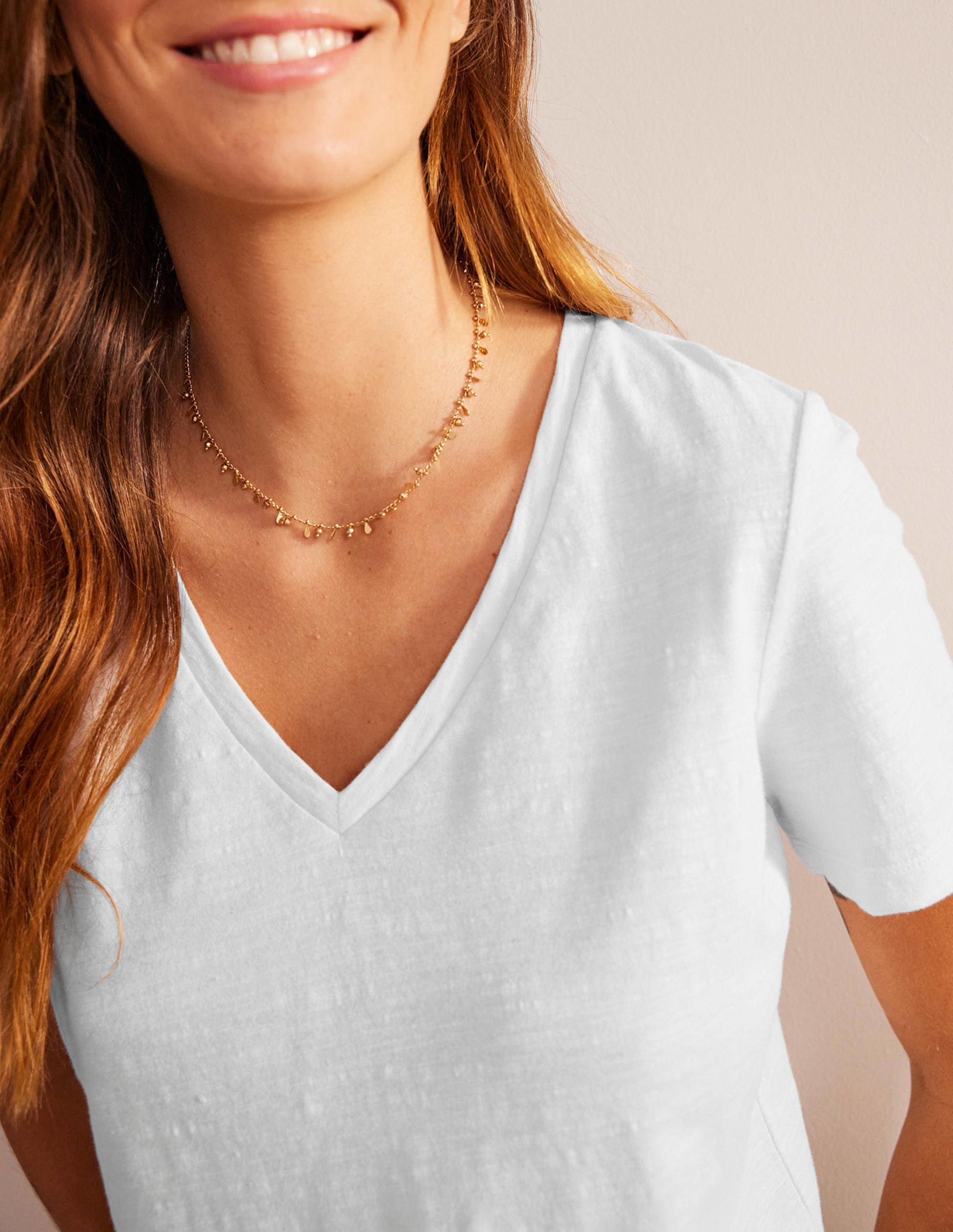 Regular V-Neck Slub T-shirt-White-2