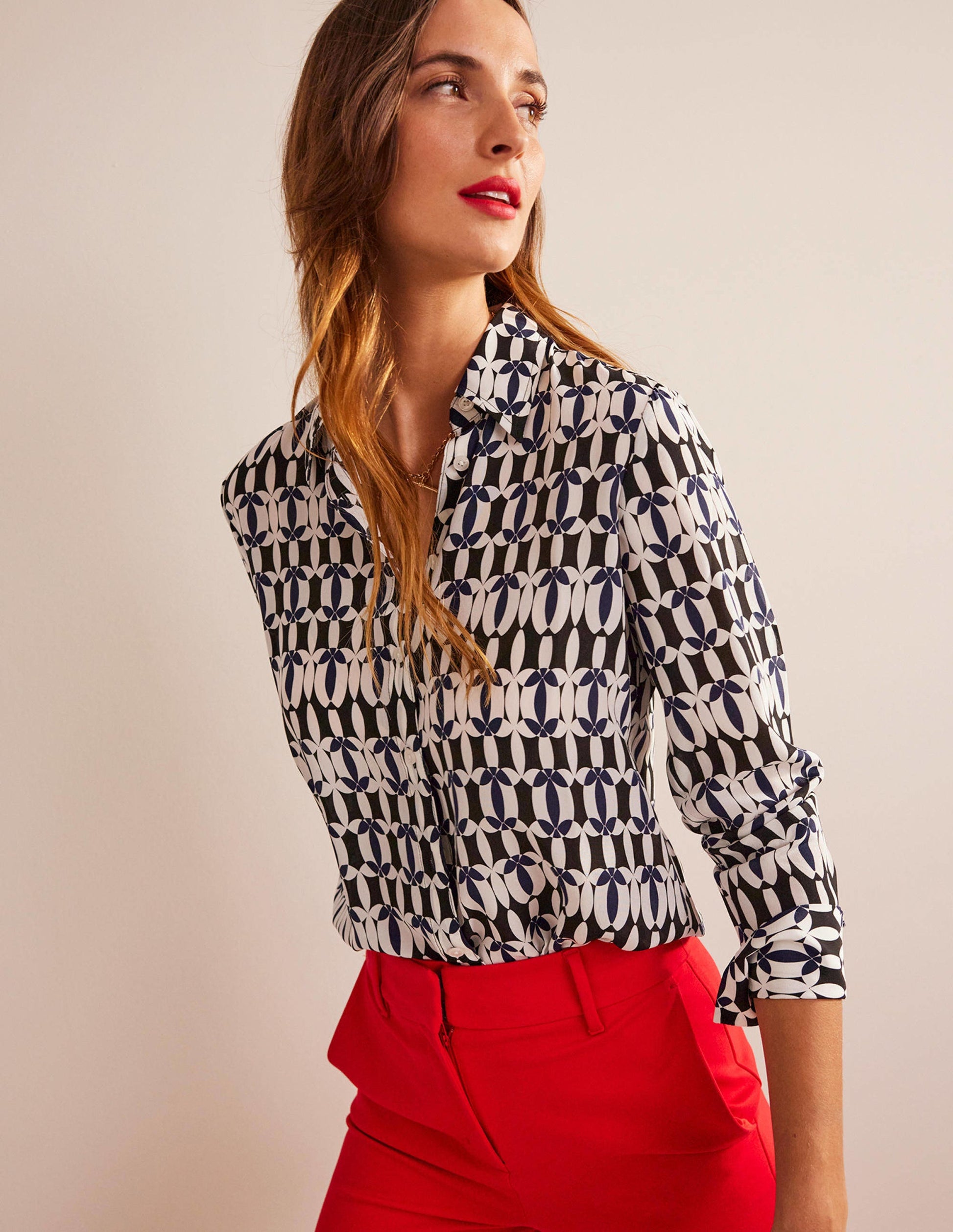 Sienna Seidenhemd-Schwarz, Geometrische Formen-4