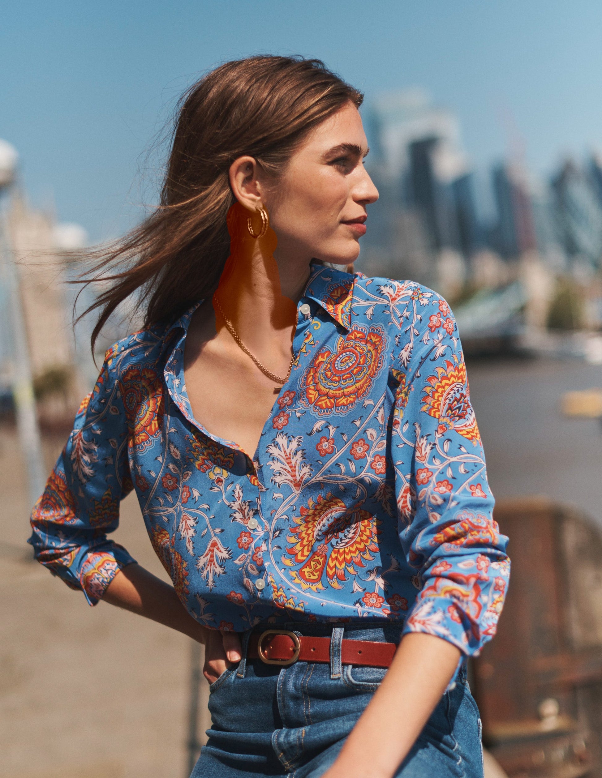 Sienna Silk Shirt-Azure, Gardenia Grove-7