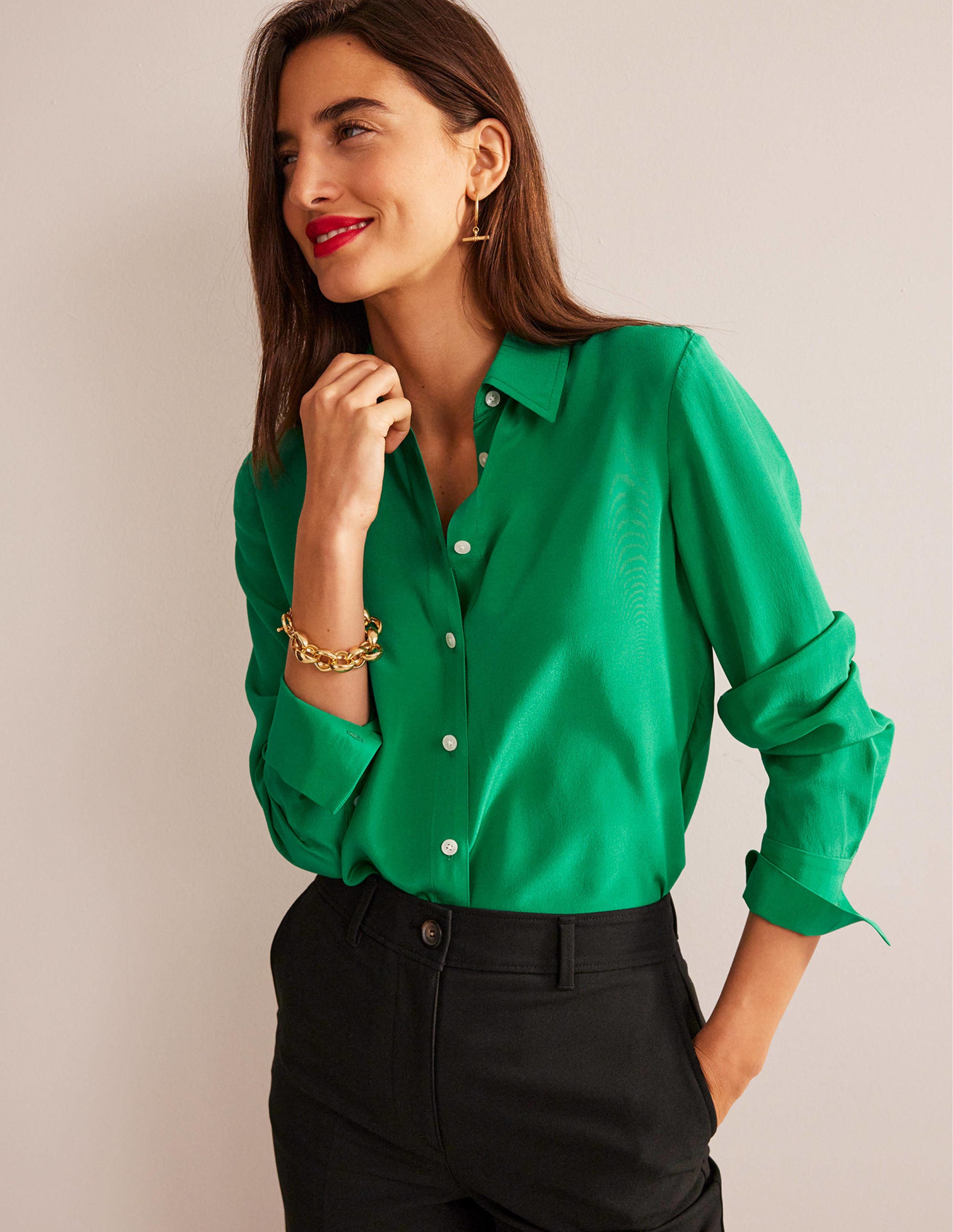 Chemise Sienna en soie-Vert prairie - Image 1