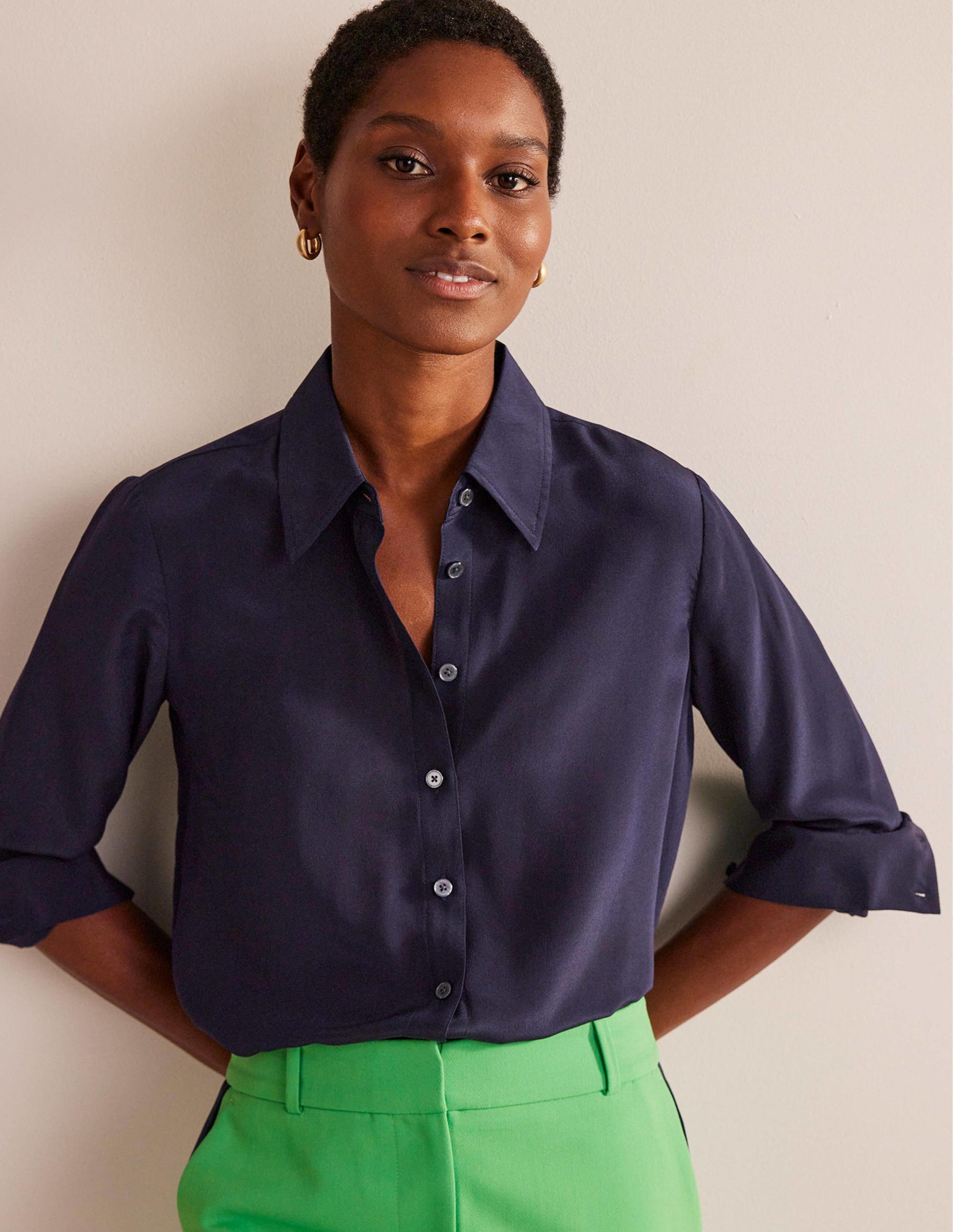 Sienna Silk Shirt-Navy-1