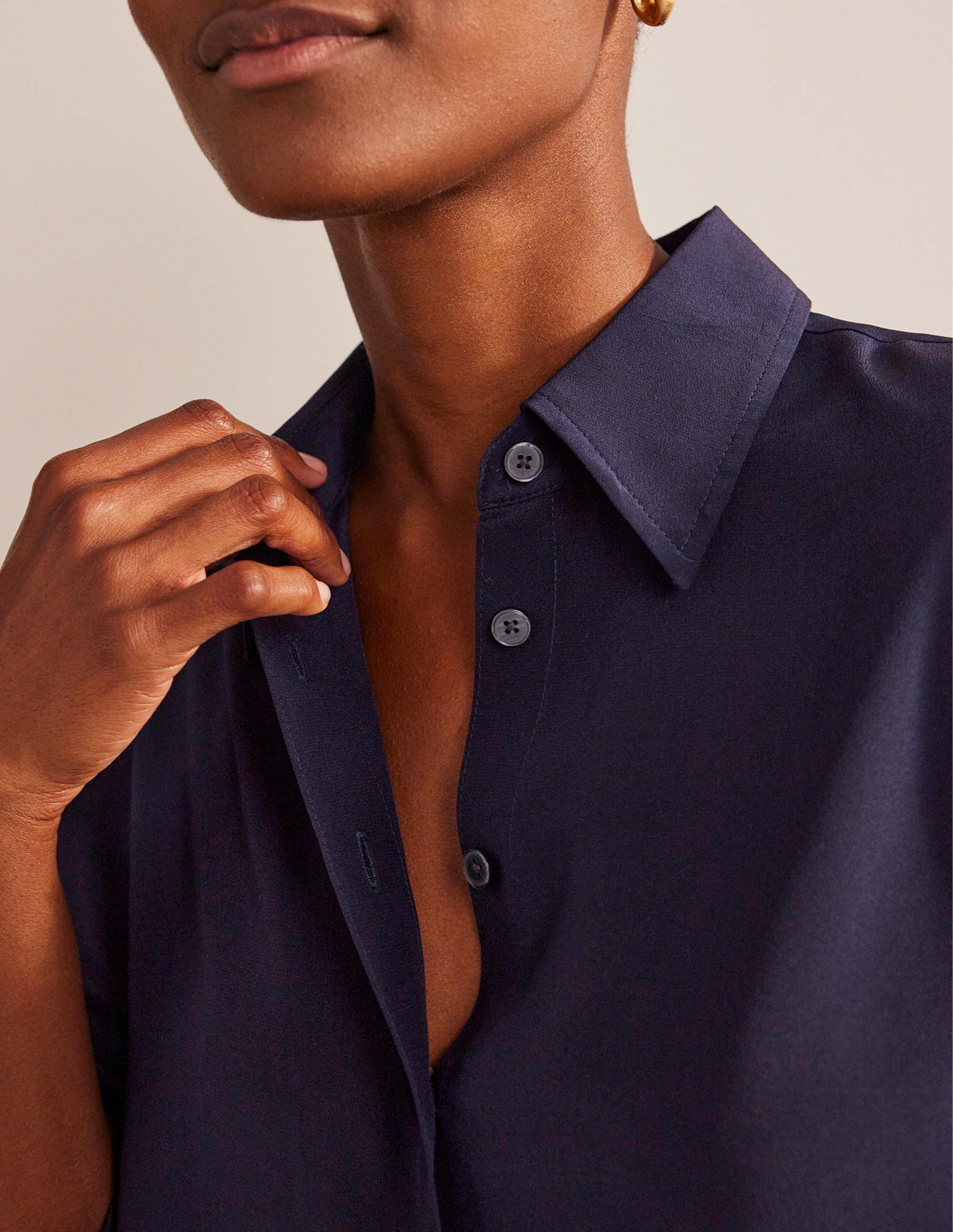 Sienna Silk Shirt-Navy-2
