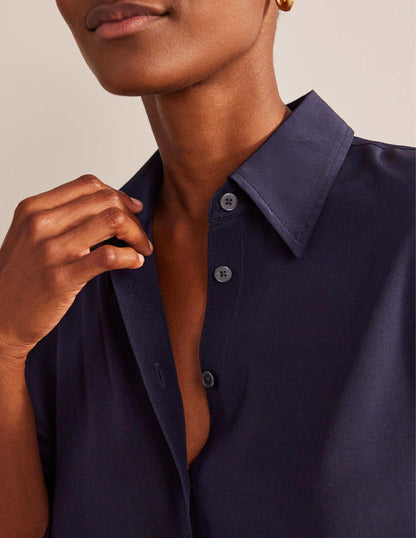 Sienna Silk Shirt-Navy-2