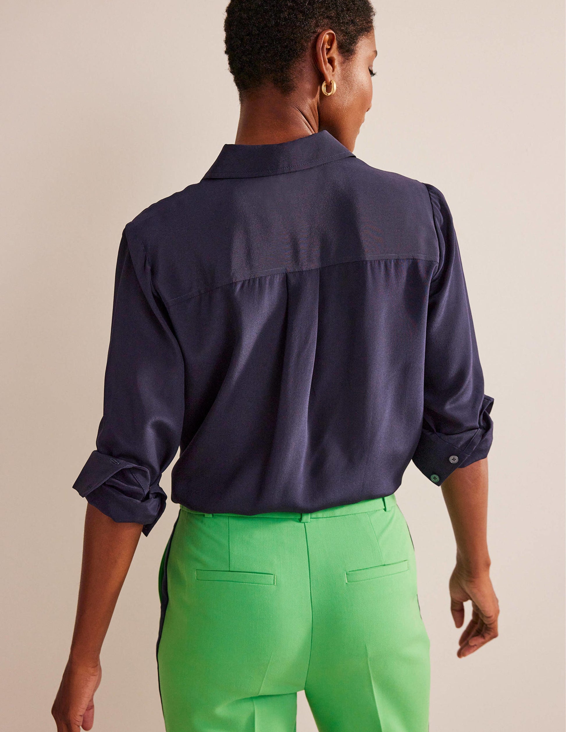 Sienna Silk Shirt-Navy-3
