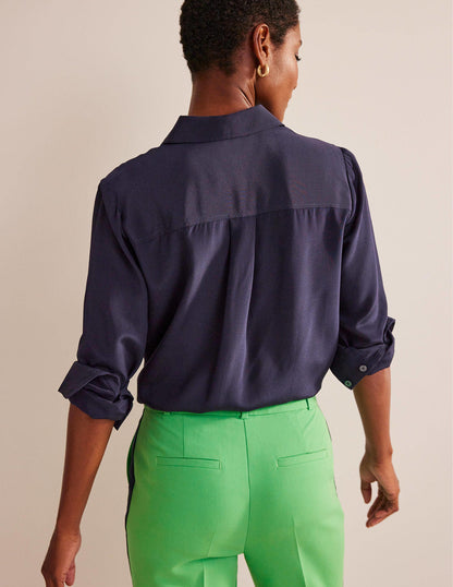 Sienna Silk Shirt-Navy-3