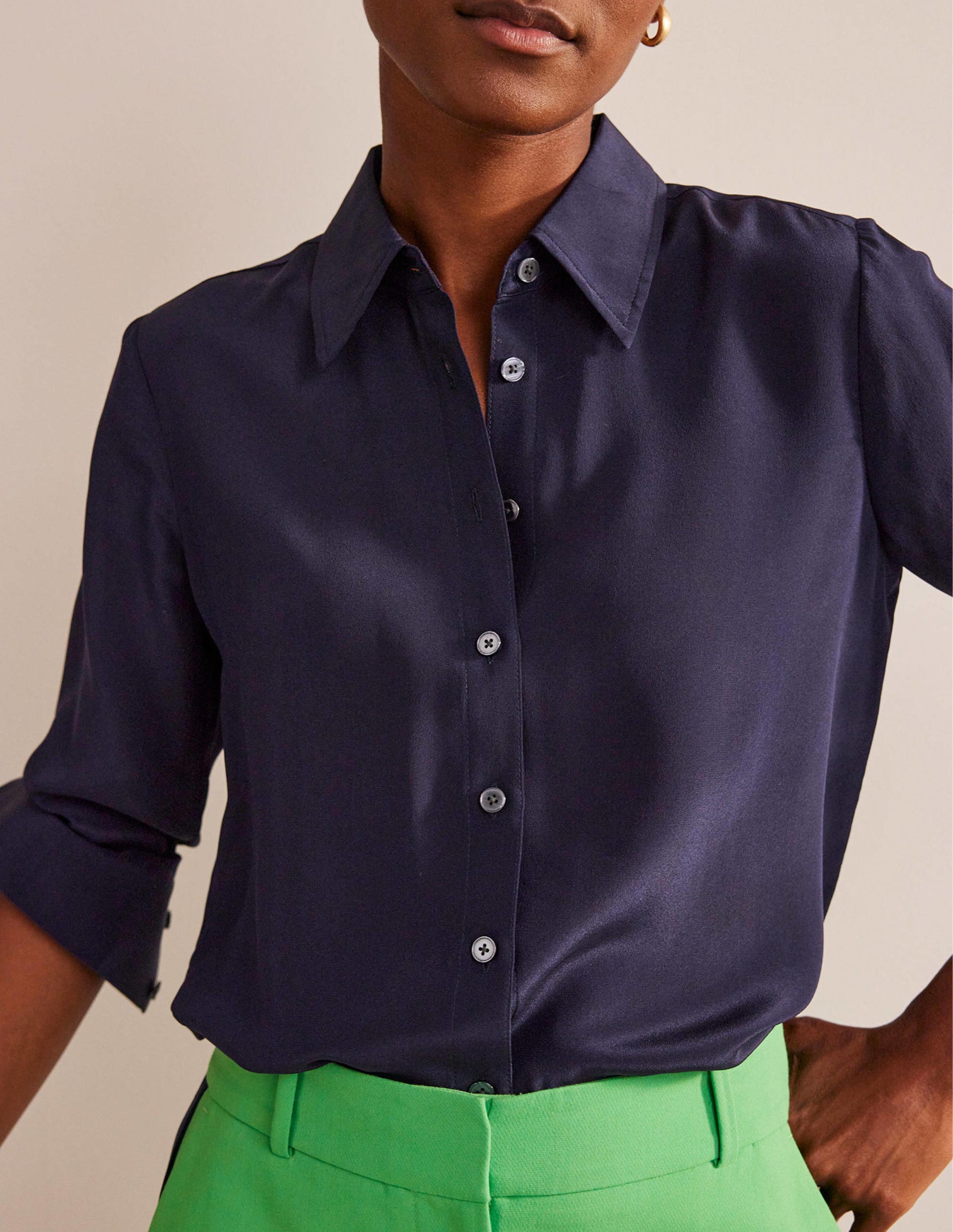 Sienna Silk Shirt-Navy-4
