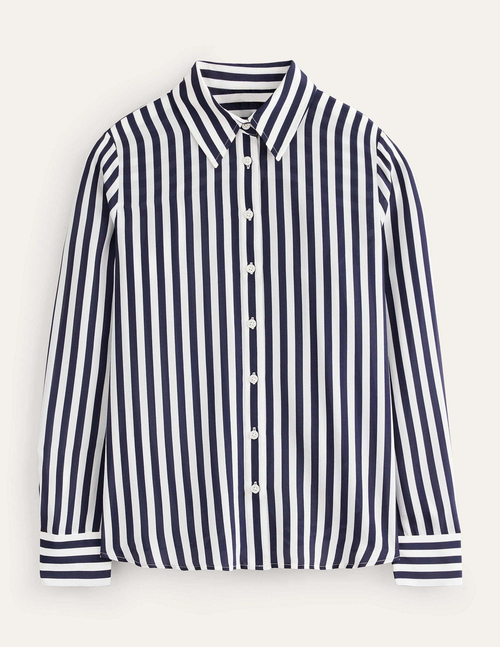 Sienna Silk Shirt-Ivory, Navy Stripe - Image 6