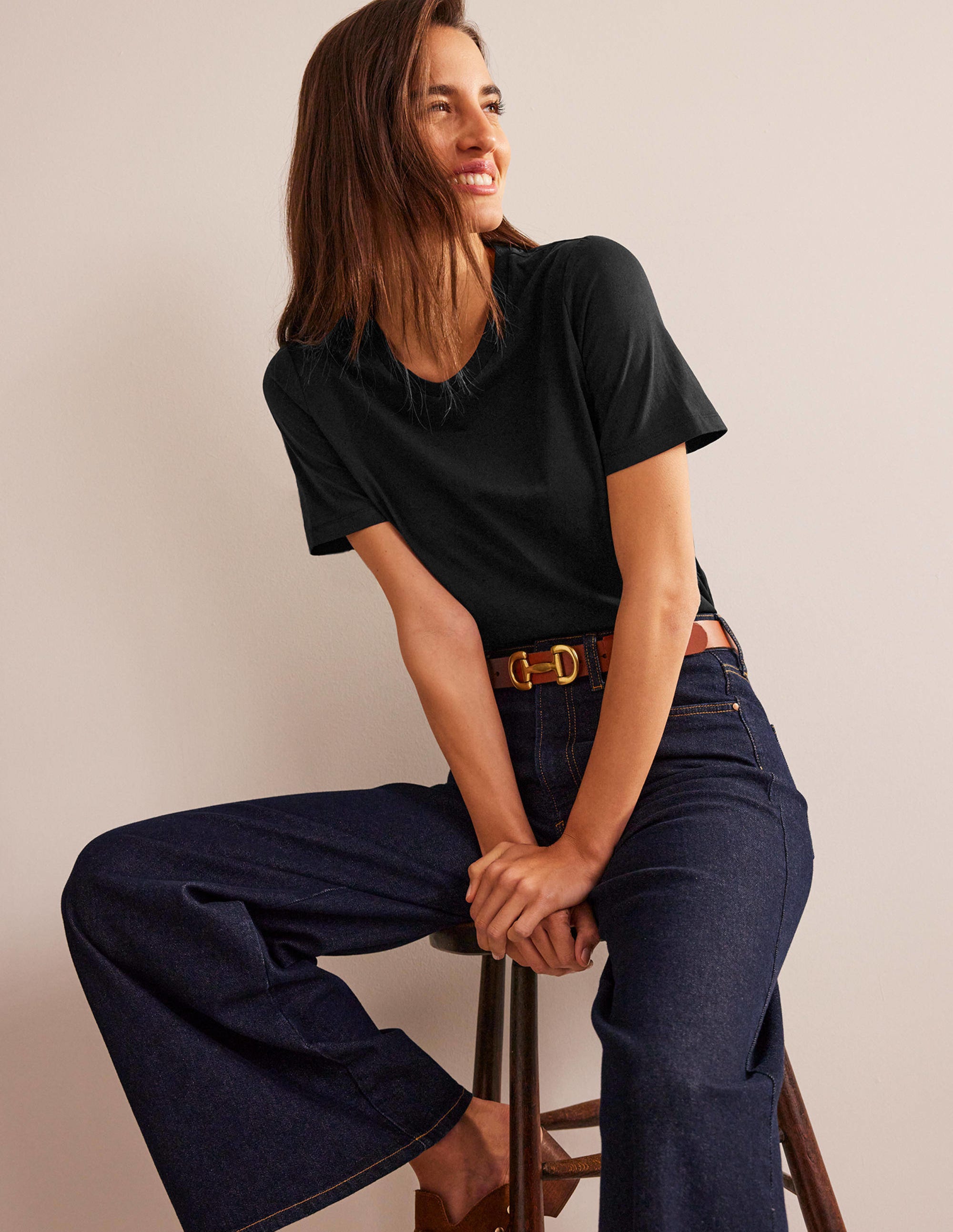 T-shirt col rond 100% coton-Noir - Image 1
