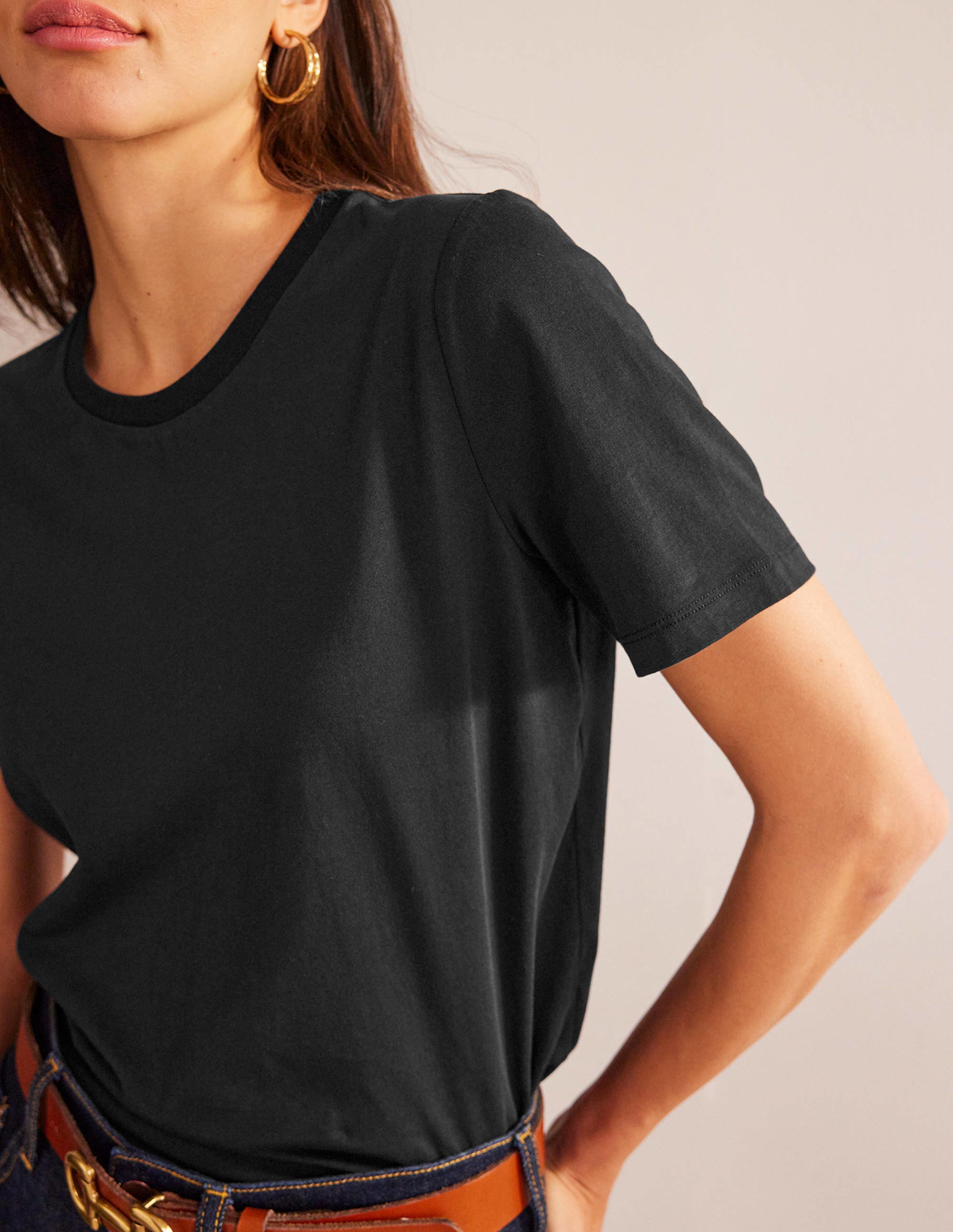 T-shirt col rond 100% coton-Noir - Image 2