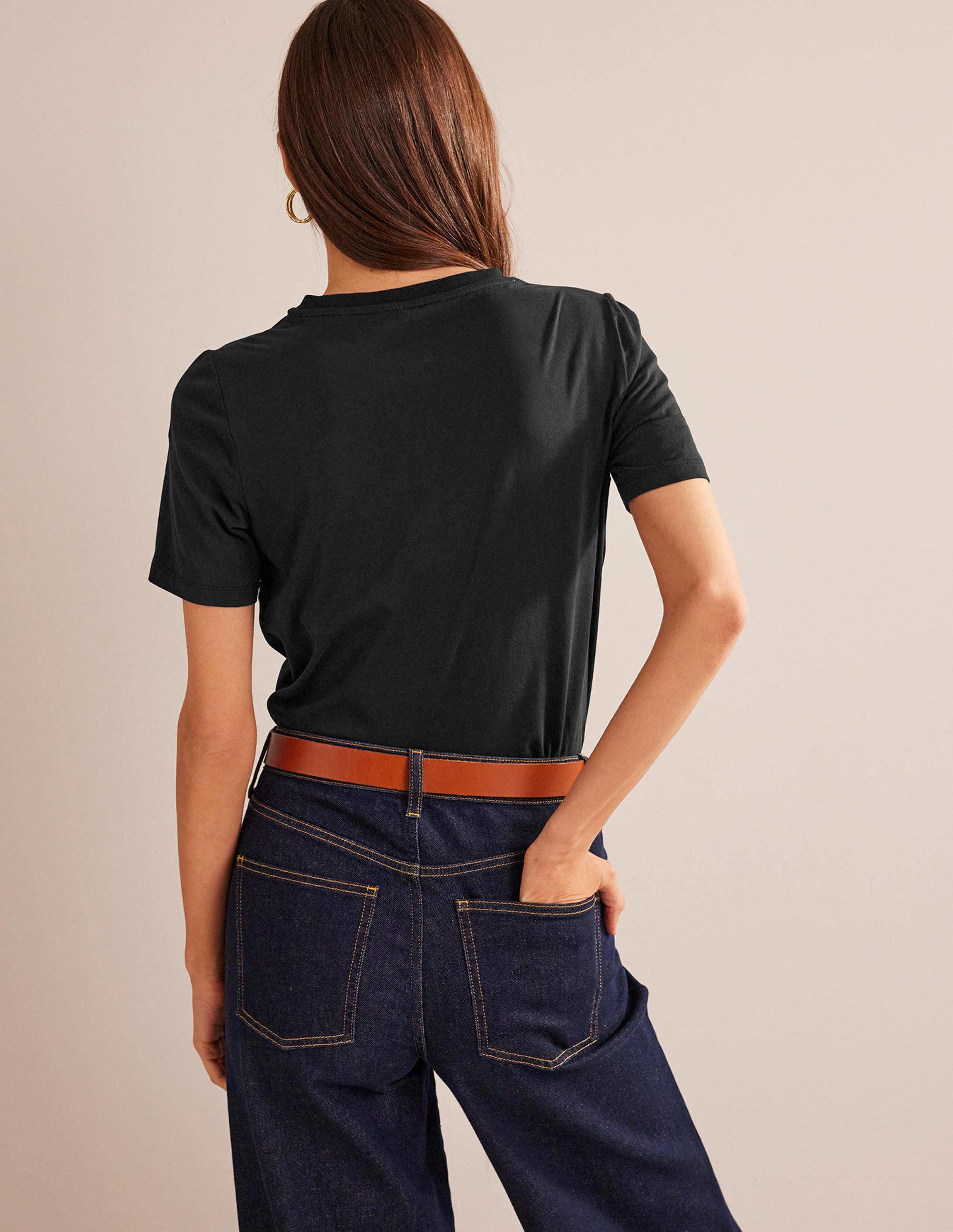 T-shirt col rond 100% coton-Noir - Image 3