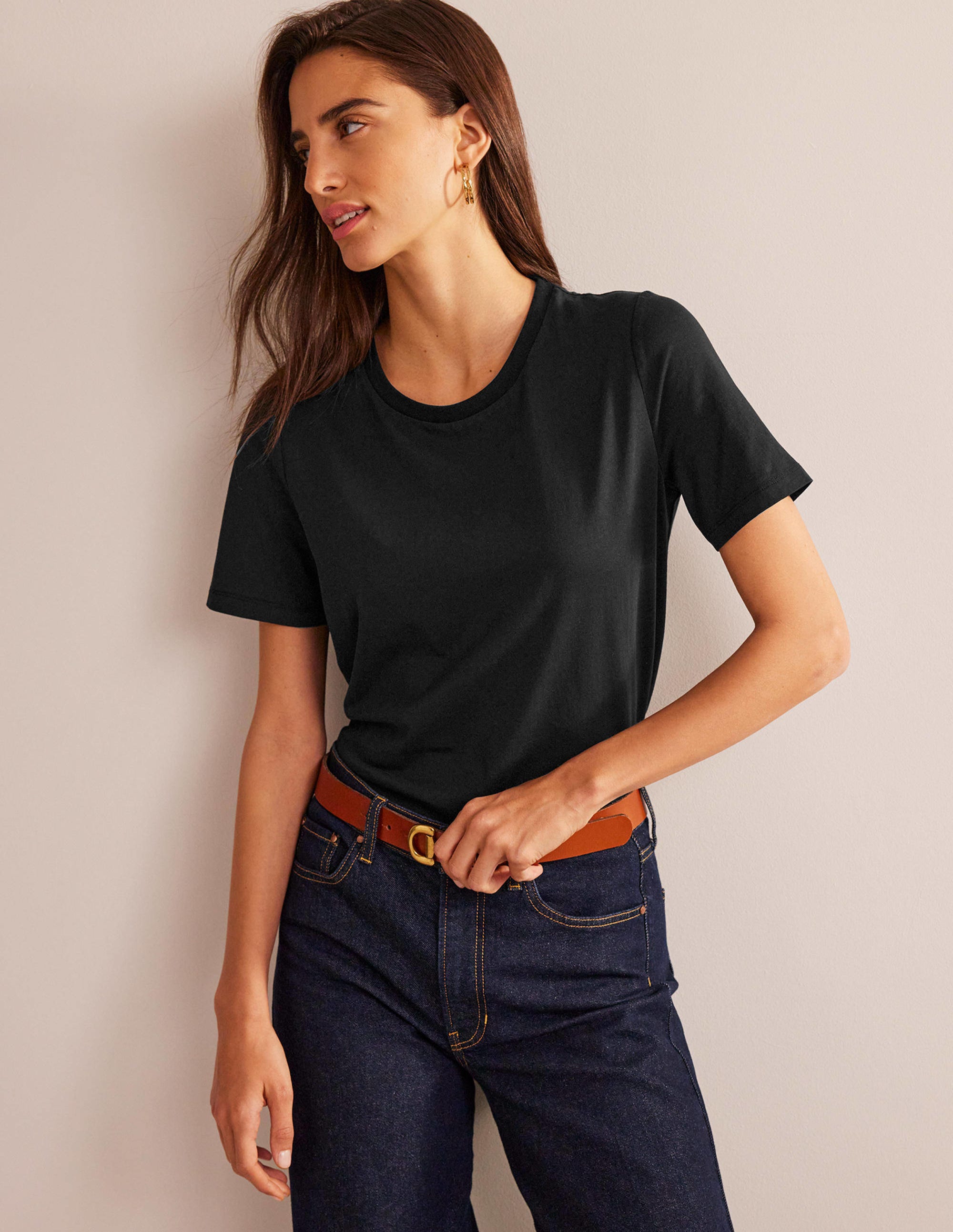 T-shirt col rond 100% coton-Noir - Image 4
