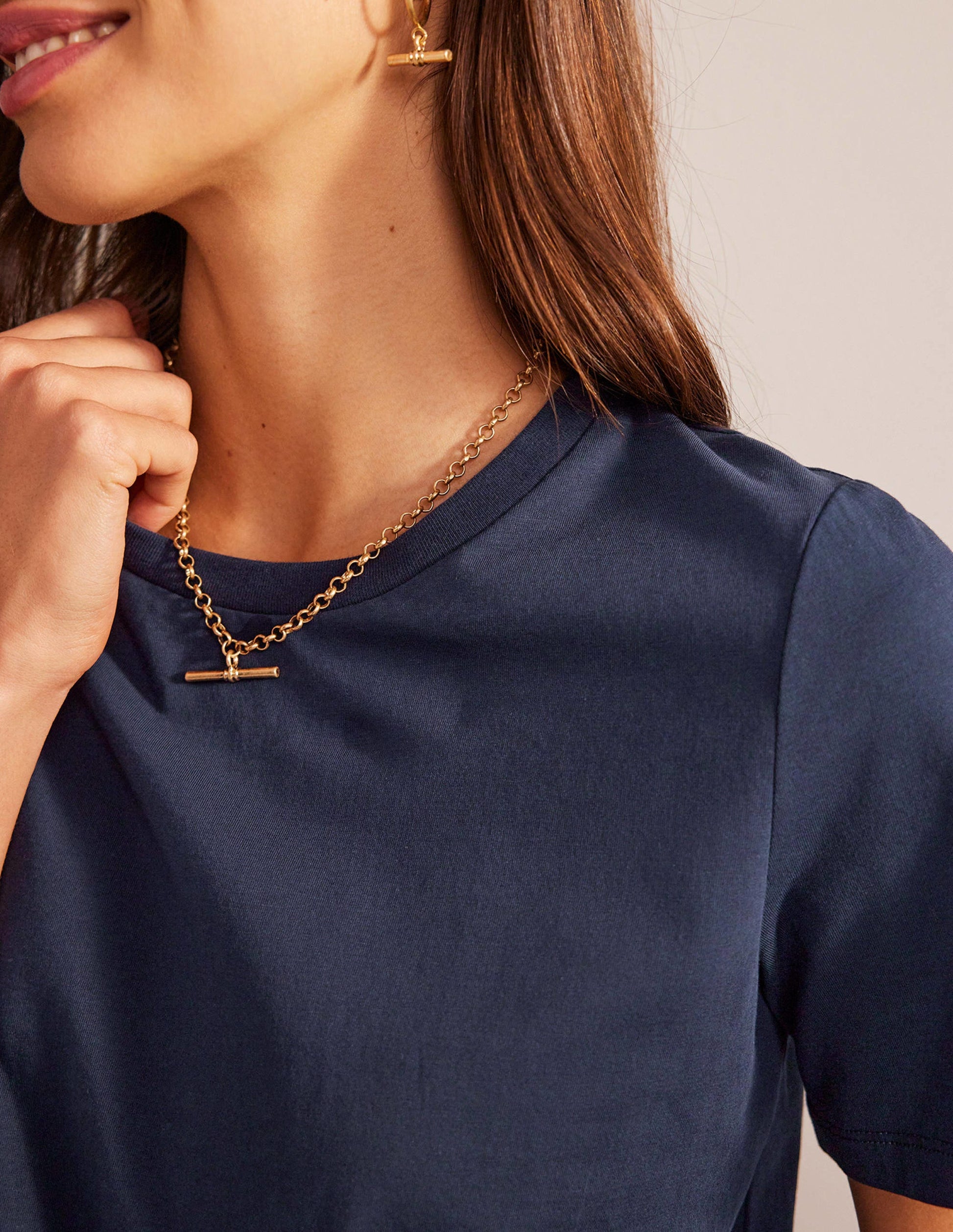 T-Shirt aus reiner Baumwolle mit Rundhalsausschnitt-Marineblau-2