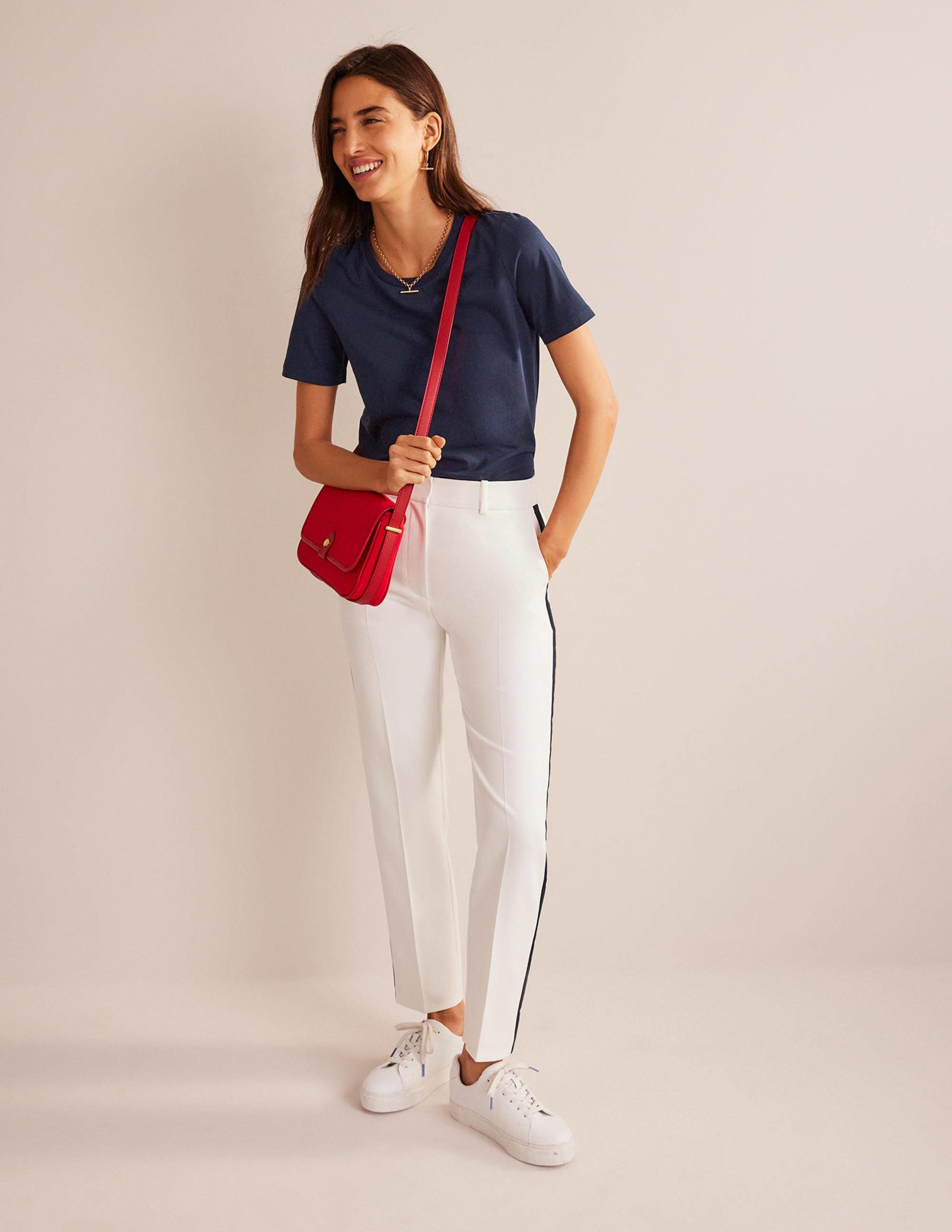 T-Shirt aus reiner Baumwolle mit Rundhalsausschnitt-Marineblau-4