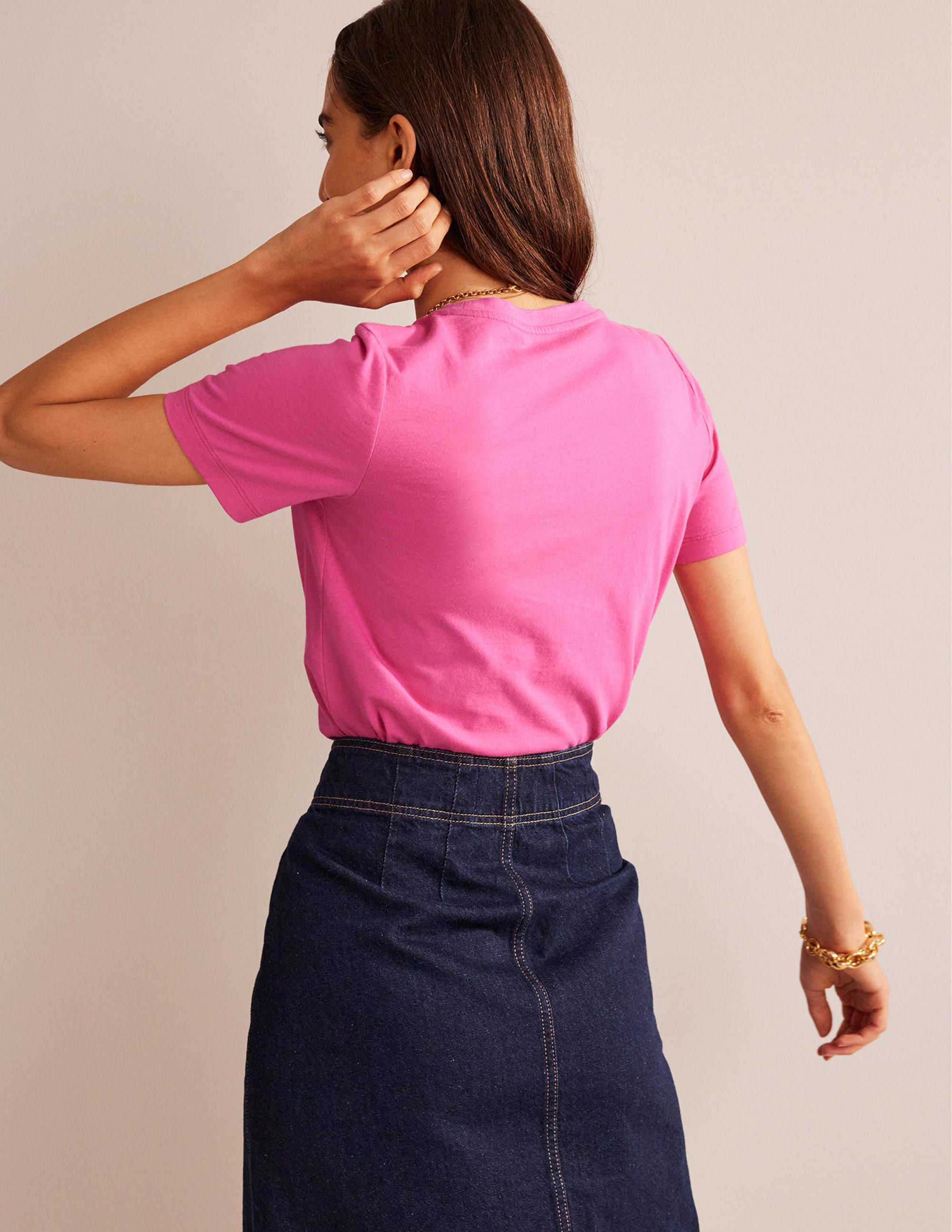 T-Shirt aus reiner Baumwolle mit Rundhalsausschnitt-Pink - Image 3