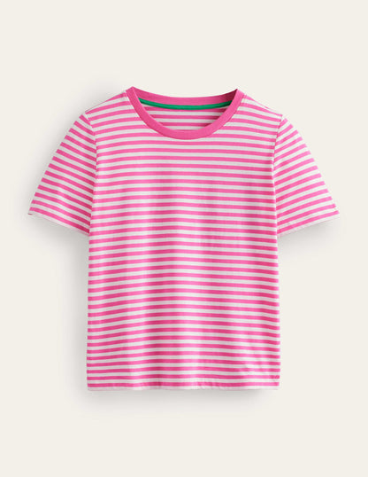 T-Shirt aus reiner Baumwolle mit Rundhalsausschnitt-Naturweiß, Rosa