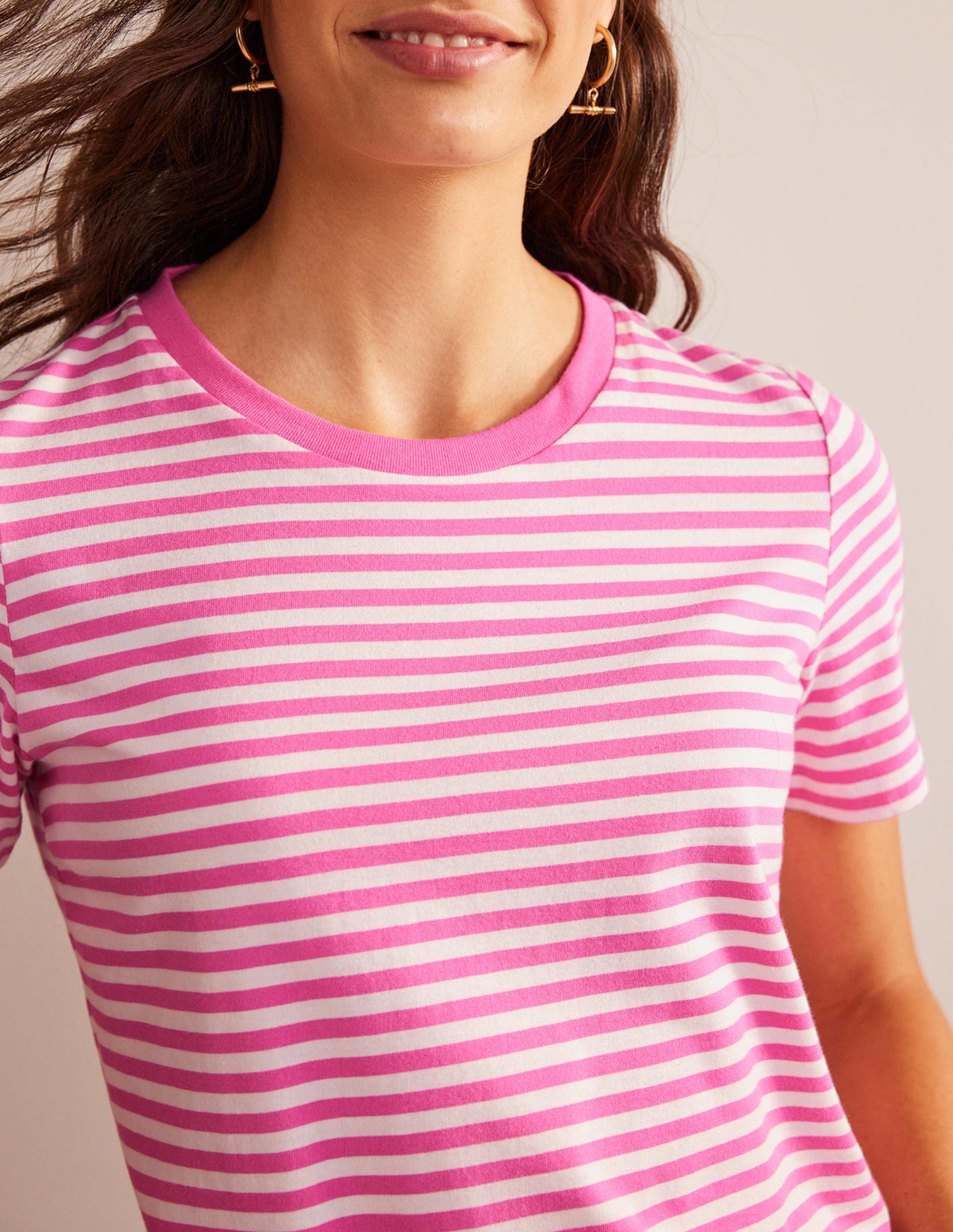 T-shirt col rond 100% coton-Ivoire, rose - Image 2