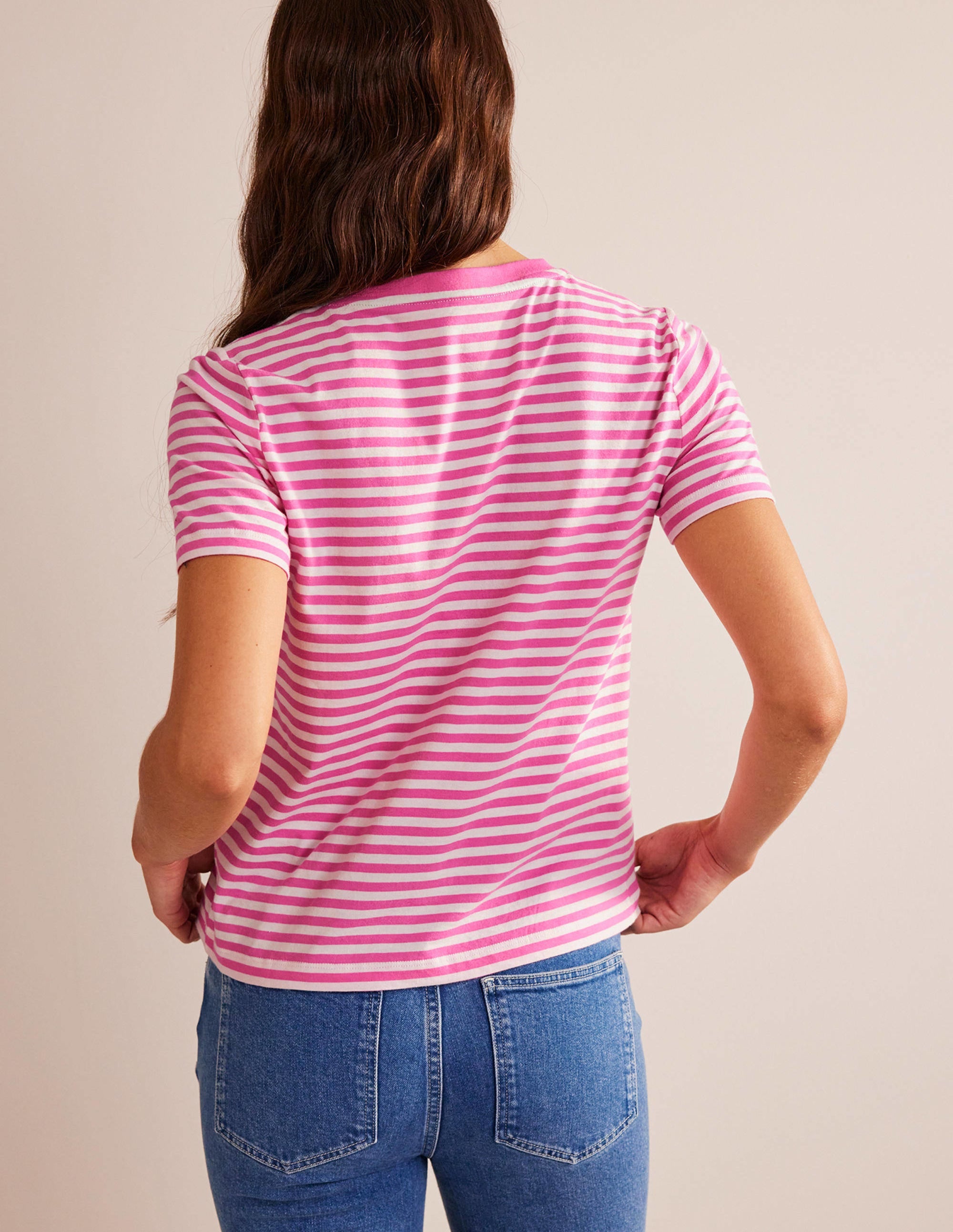T-shirt col rond 100% coton-Ivoire, rose - Image 3