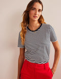 Pure Cotton Crew T-shirt-Ivory, Navy