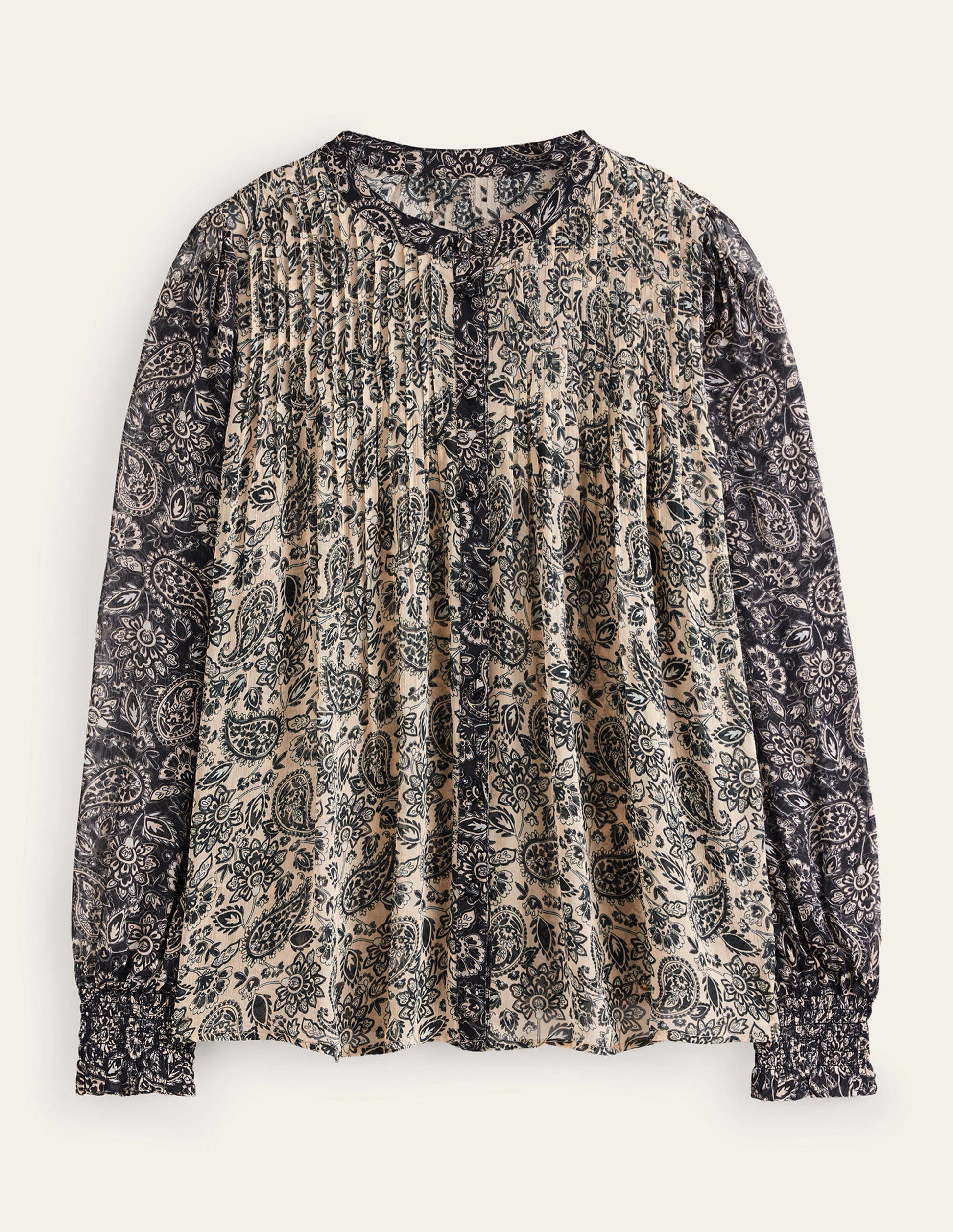 Blouse Isla recyclée à nervures-Noir, motif cachemire-5