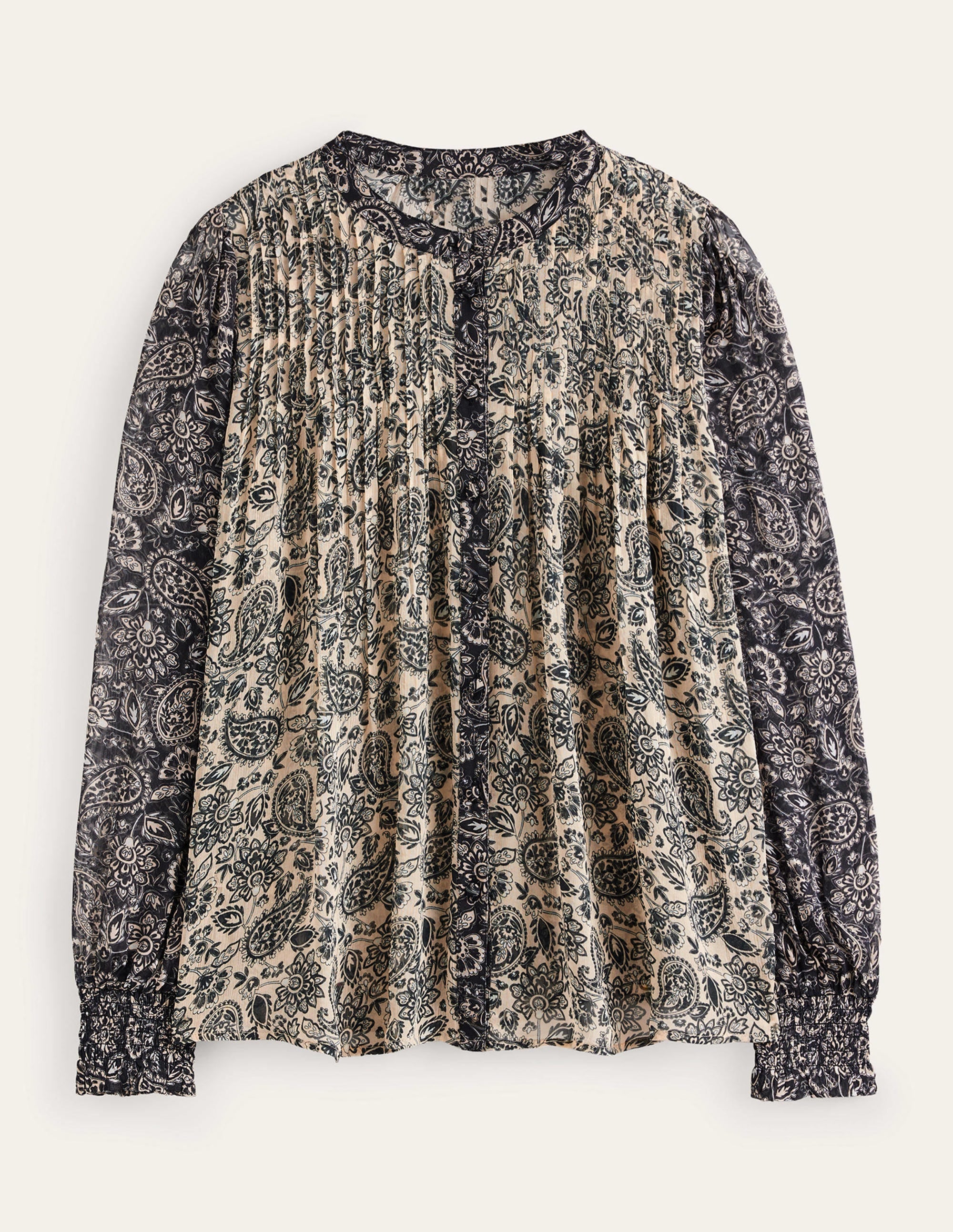 Blouse Isla recyclée à nervures-Noir, motif cachemire - Image 5