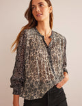 Blouse Isla recyclée à nervures-Noir, motif cachemire