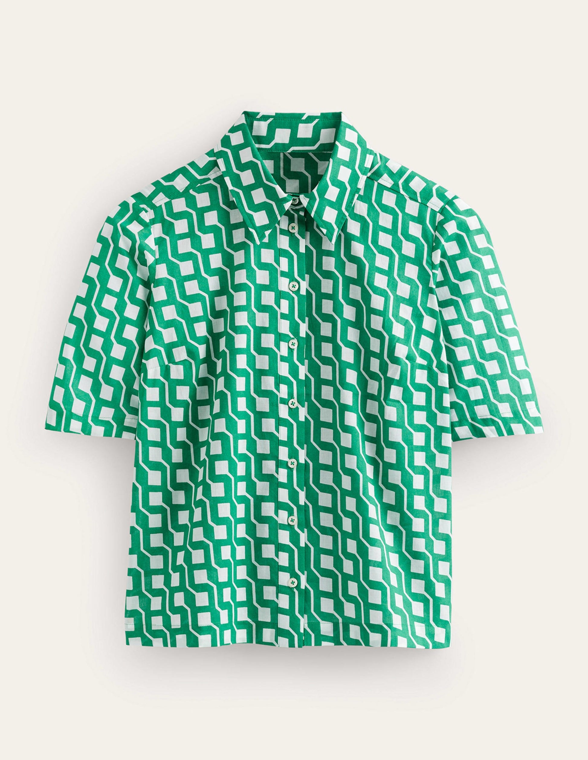 Short Sleeve Cotton Shirt-Bright Emerald, Cube Geo-5