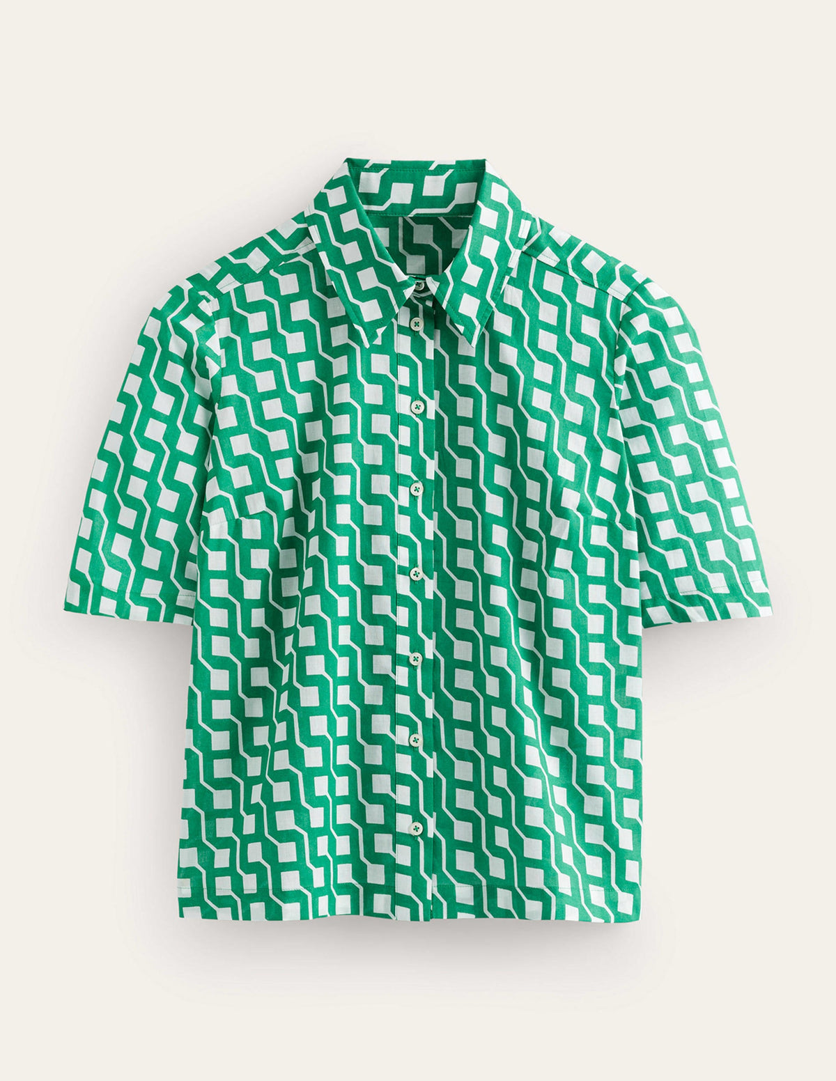 Short Sleeve Cotton Shirt-Bright Emerald, Cube Geo - Image 5