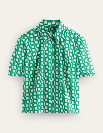 Short Sleeve Cotton Shirt-Bright Emerald, Cube Geo-5