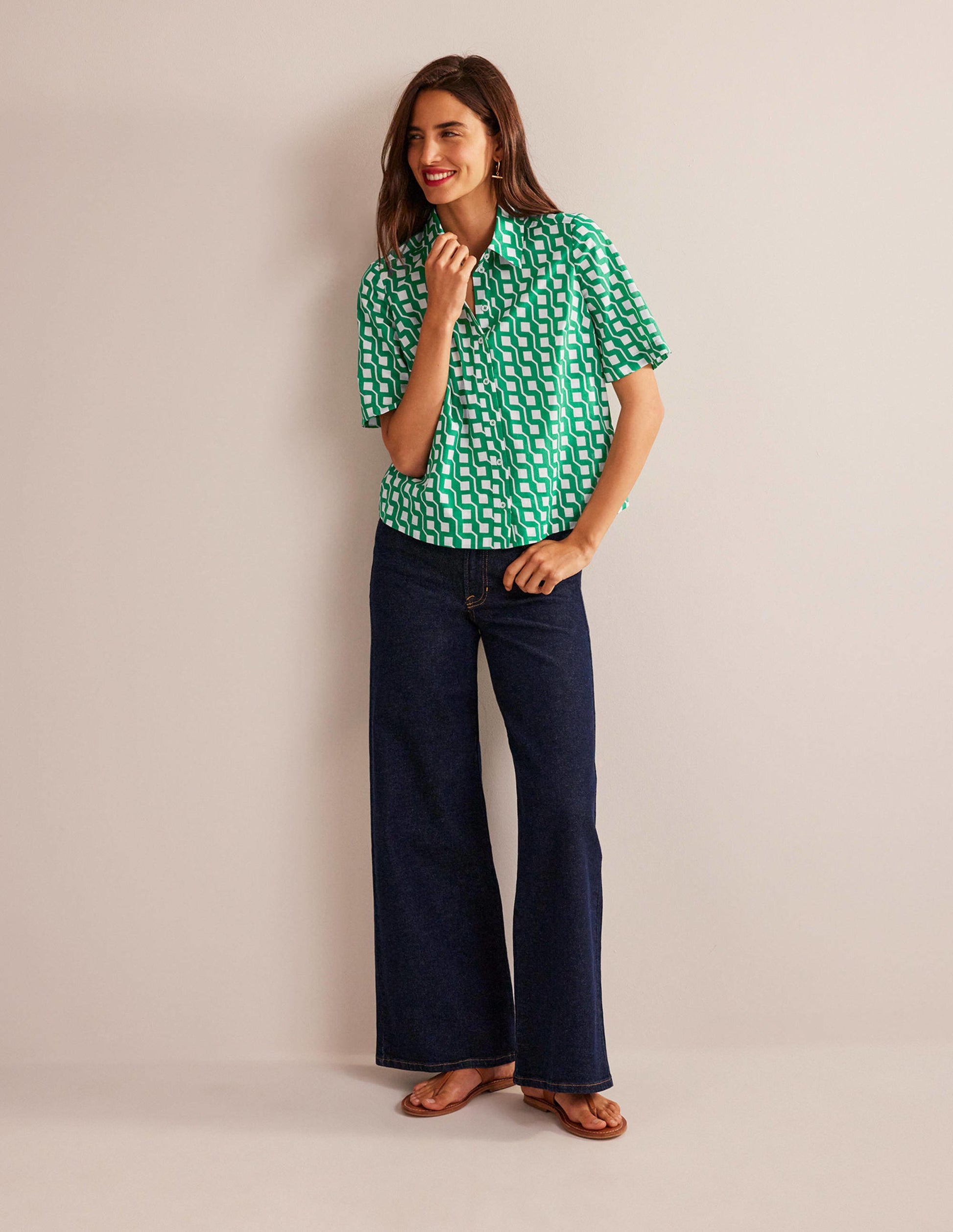 Short Sleeve Cotton Shirt-Bright Emerald, Cube Geo-4