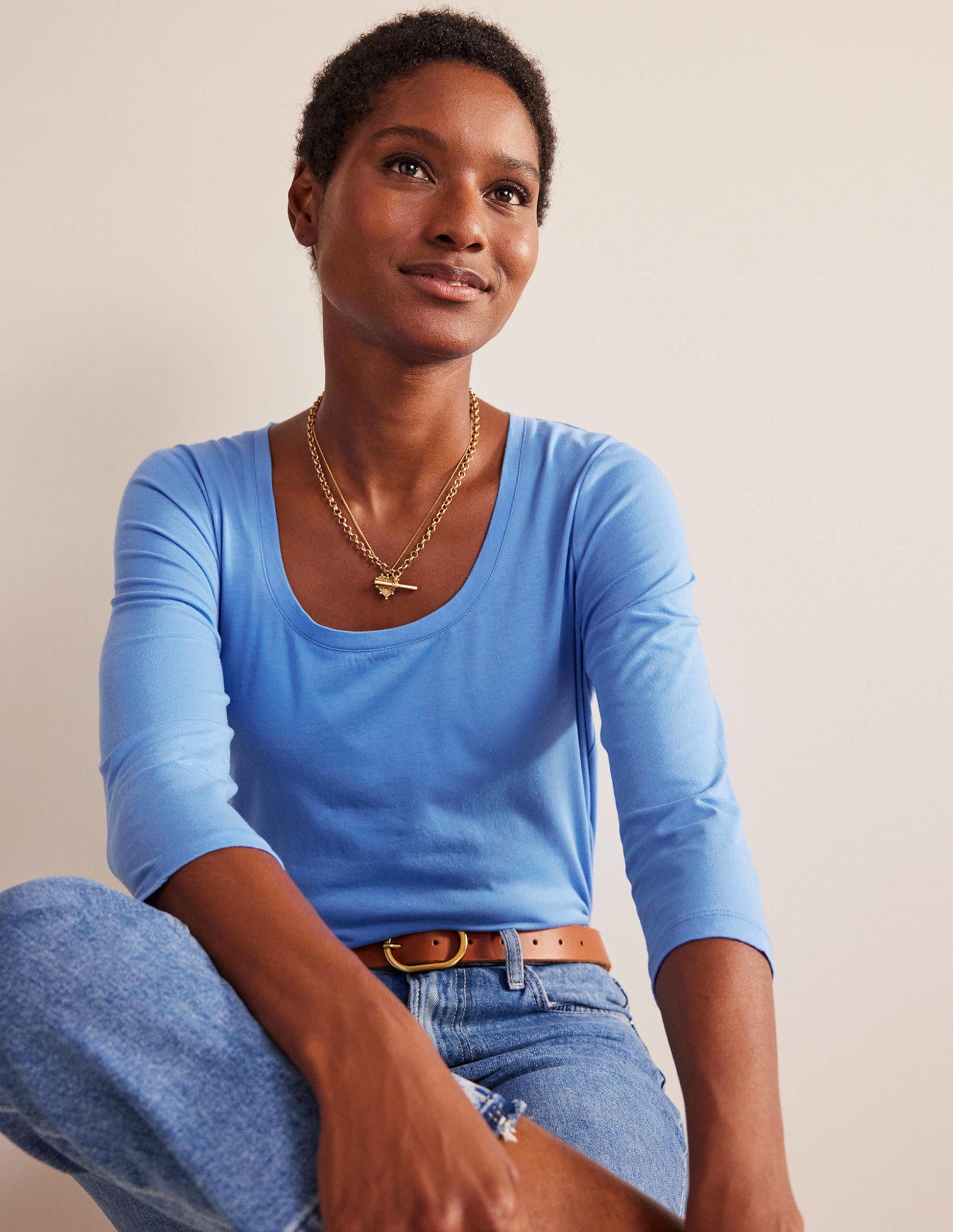 ¾-langes Oberteil mit tiefem Rundhalsausschnitt-Marina-1