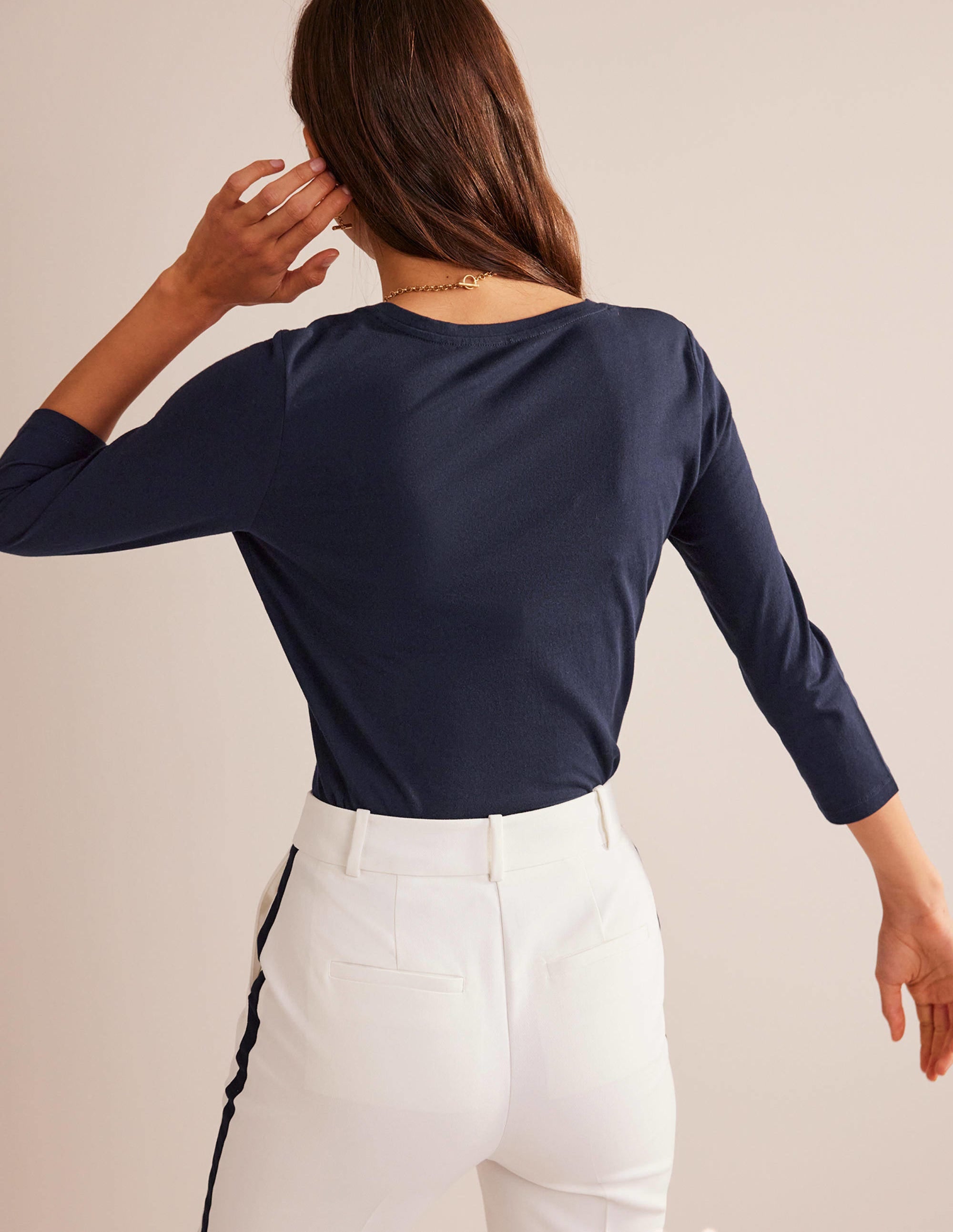3/4 Sleeve Scoop Neck Top-Navy - Image 3