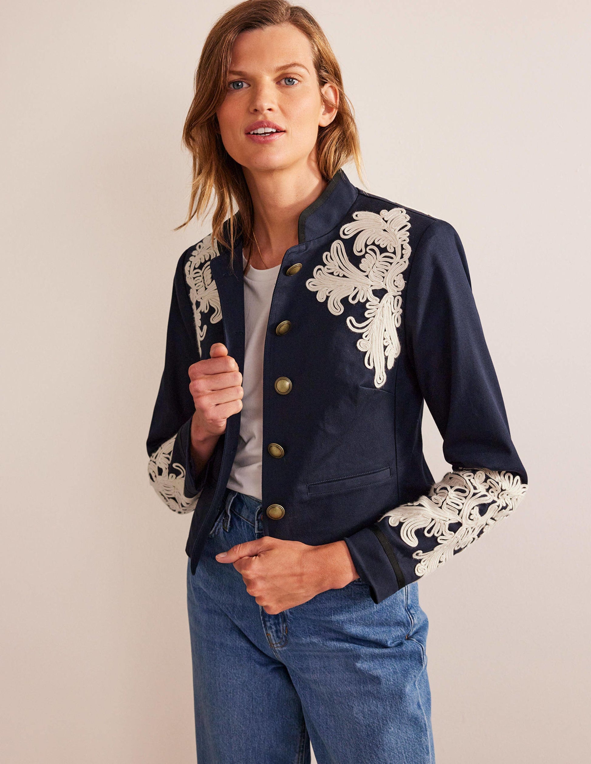 Warwick Bestickte Jacke-Marineblau-2