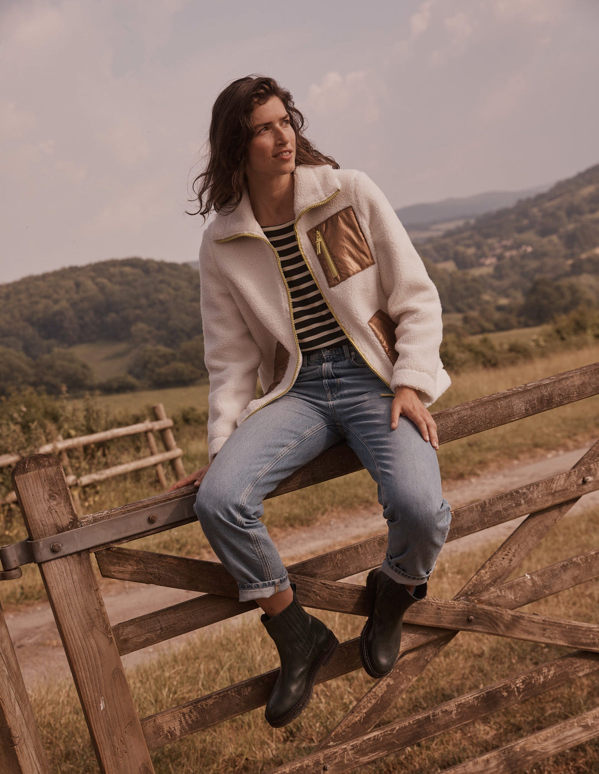 Borg-Jacke mit Trichterkragen-Naturweiß, Metallic - Image 6