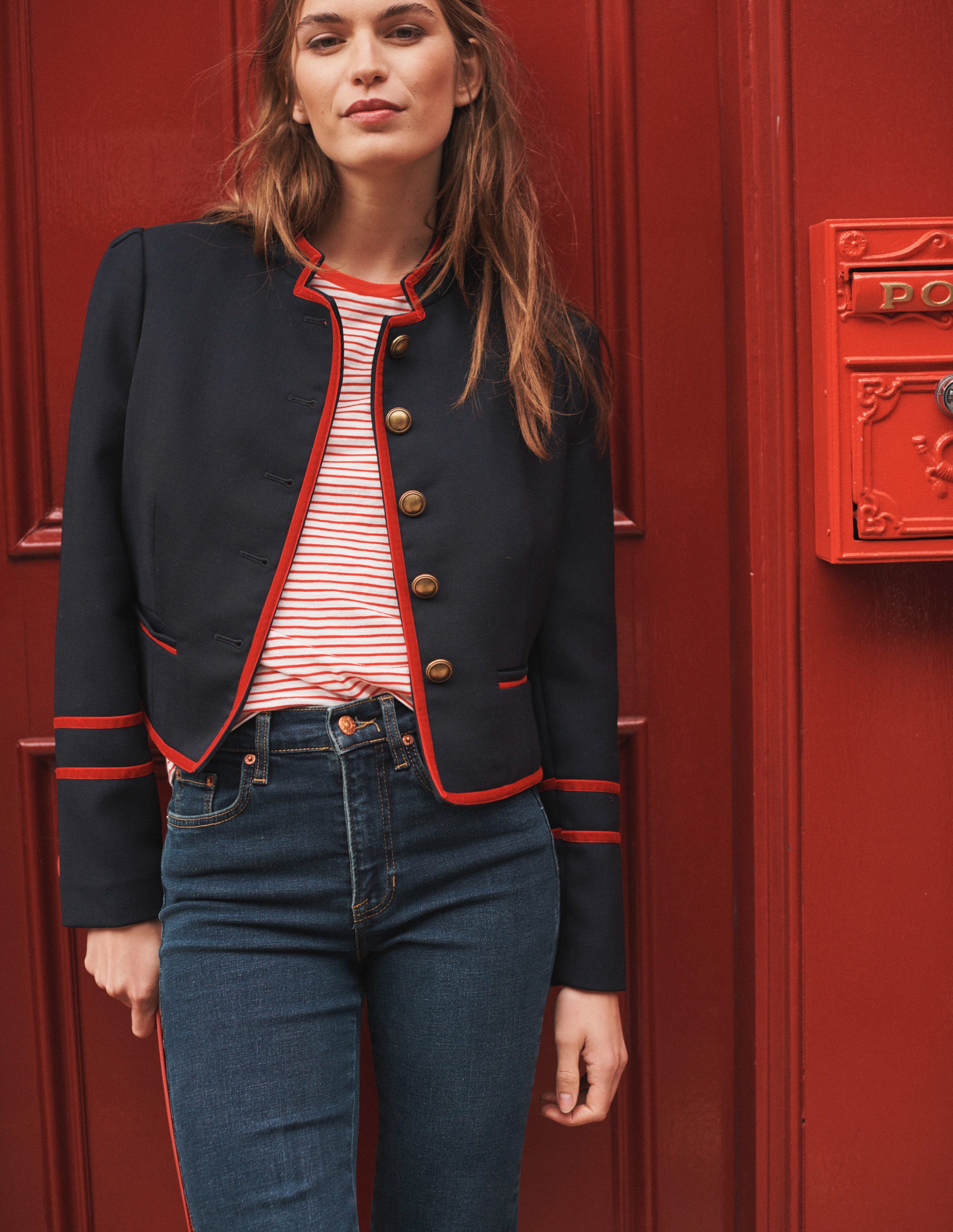 Cambridge Military Jacket-French Navy,Red Trim - Image 7