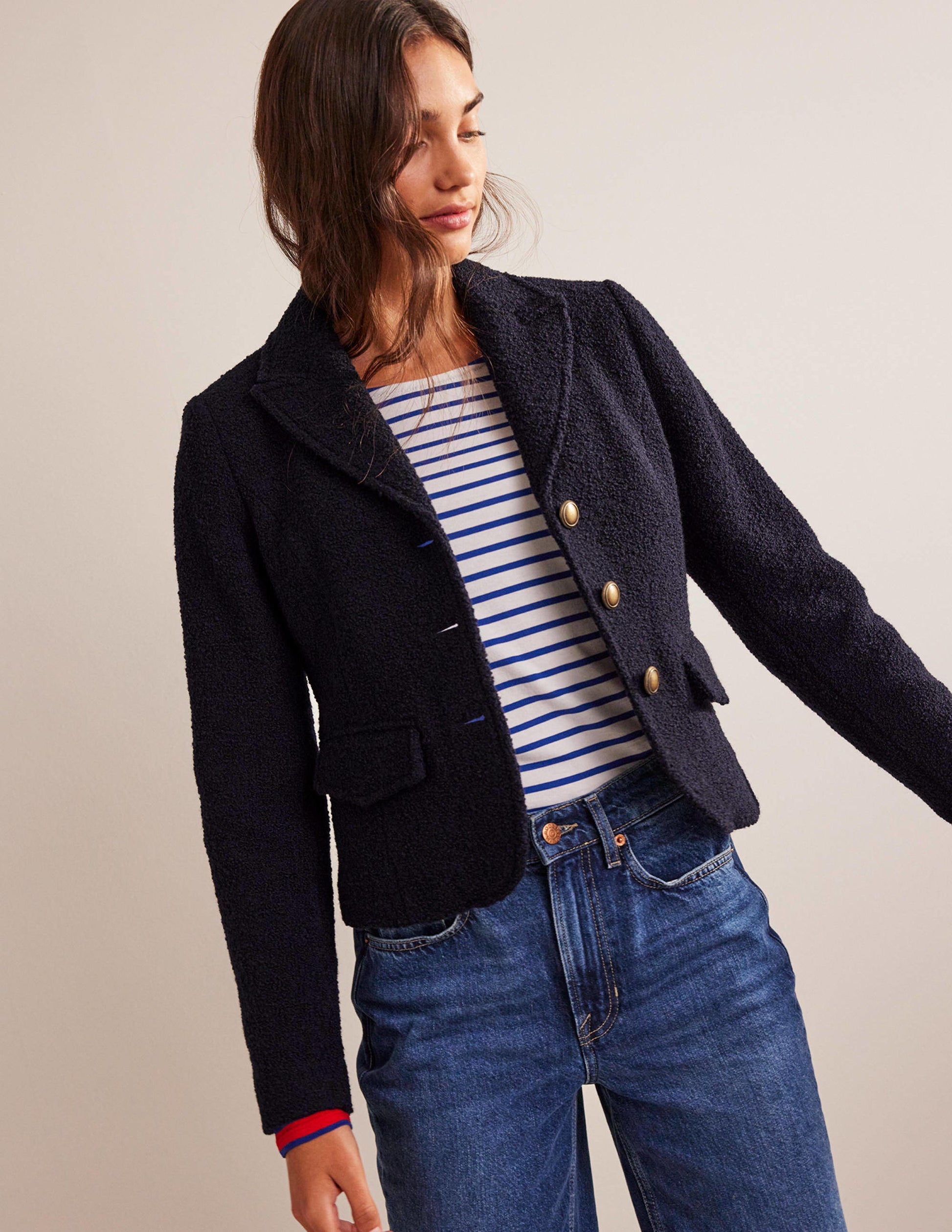 Ely Strukturierte Jacke-Marineblau-1