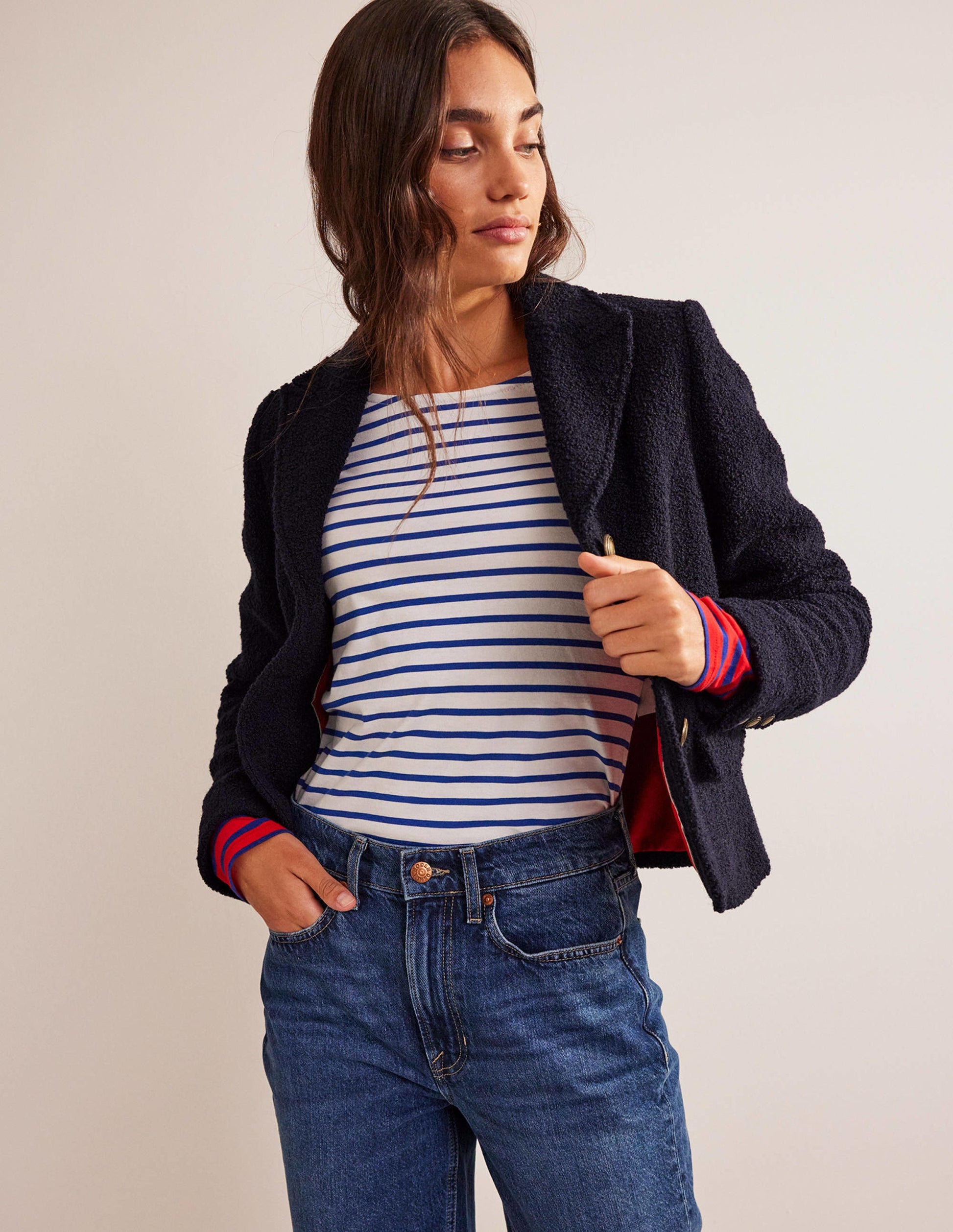 Ely Strukturierte Jacke-Marineblau-4