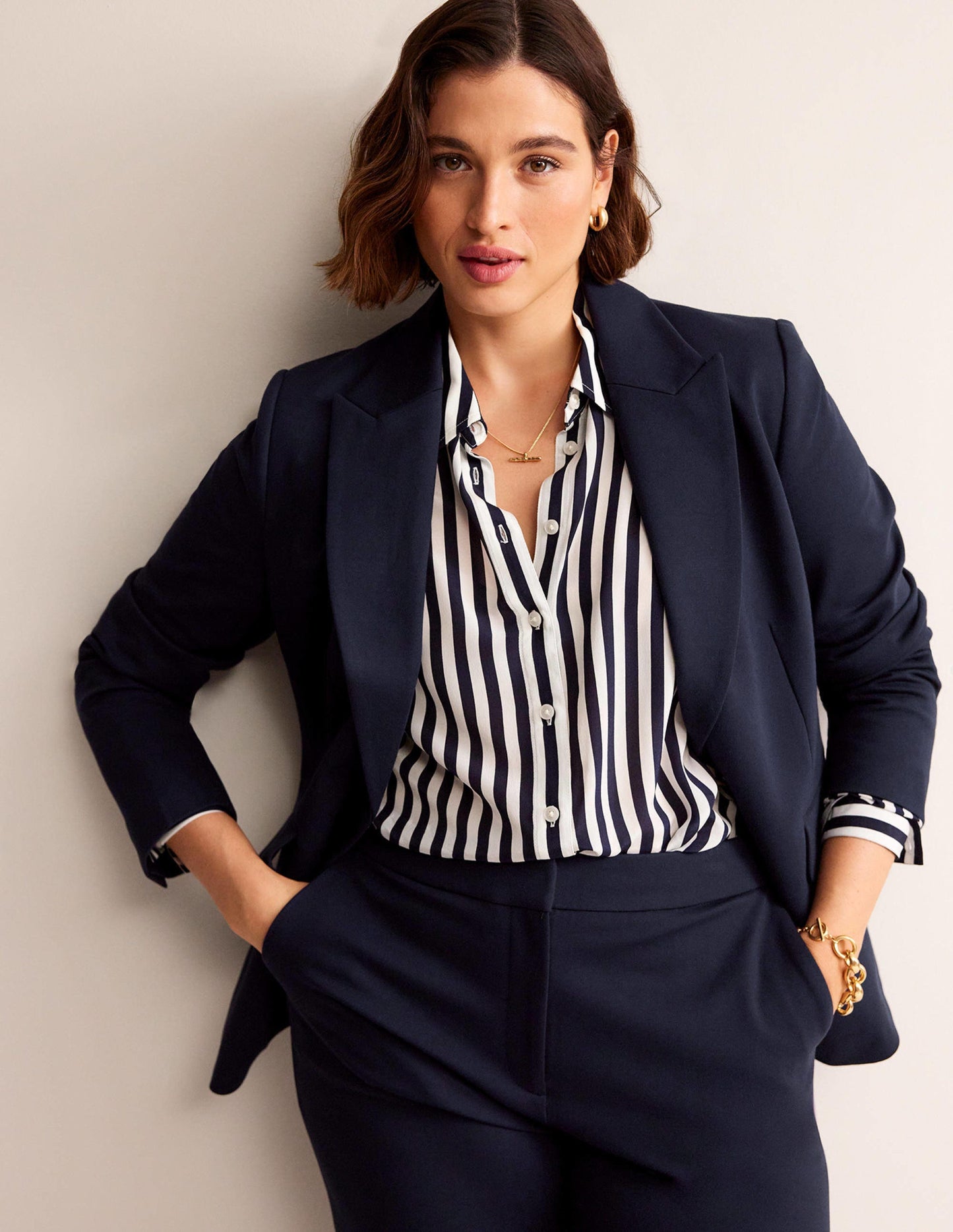 Blazer Marylebone en point de Rome-Bleu Marine, Petits Pois