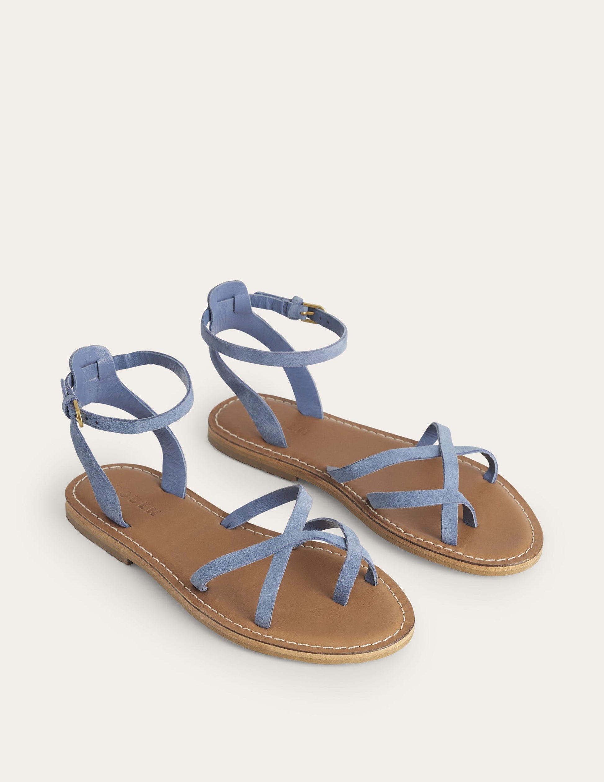 Sandales plates simples-Daim bleu caporal-4
