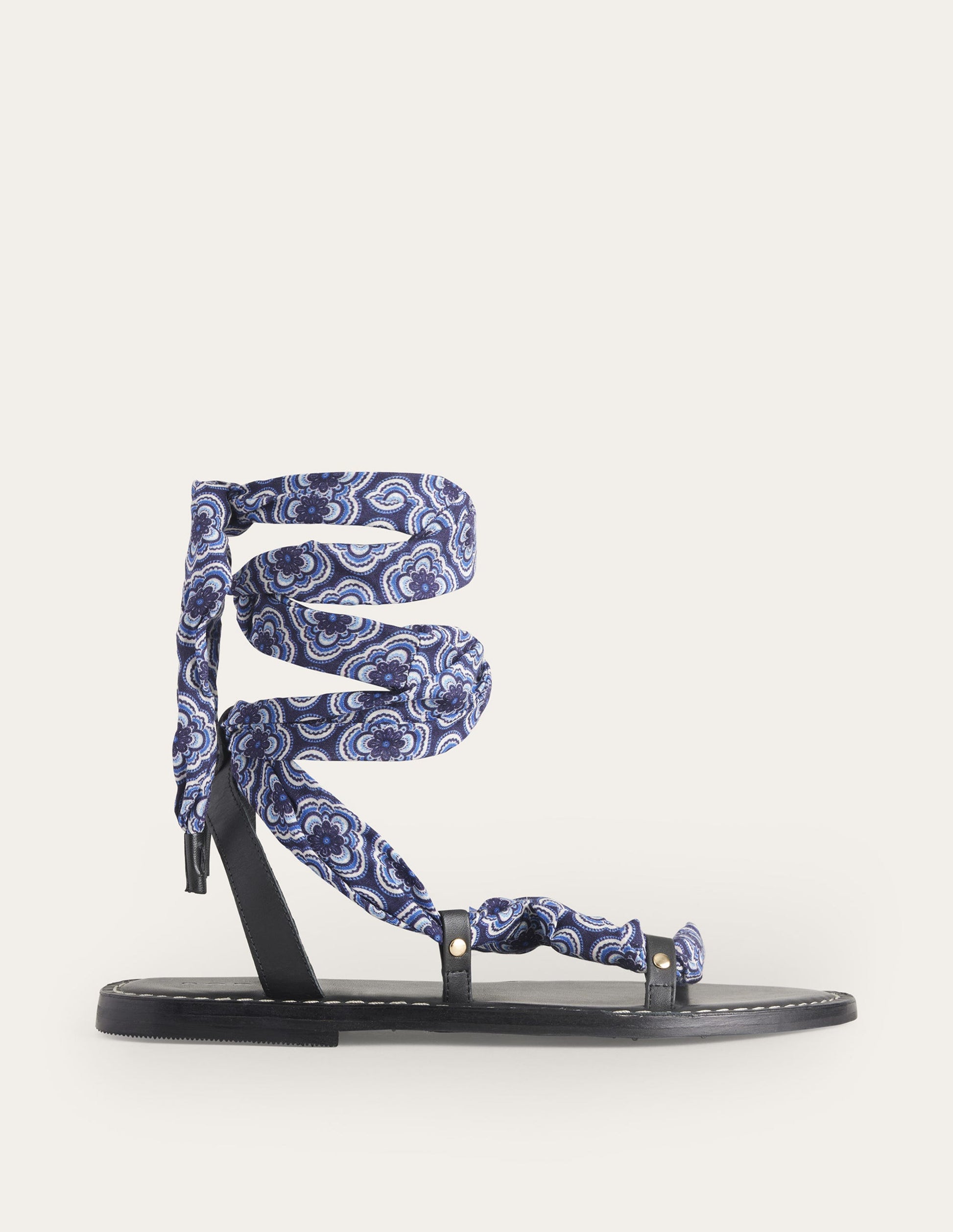 Sandales à brides foulard-Motif Botanic Blush/noir-6