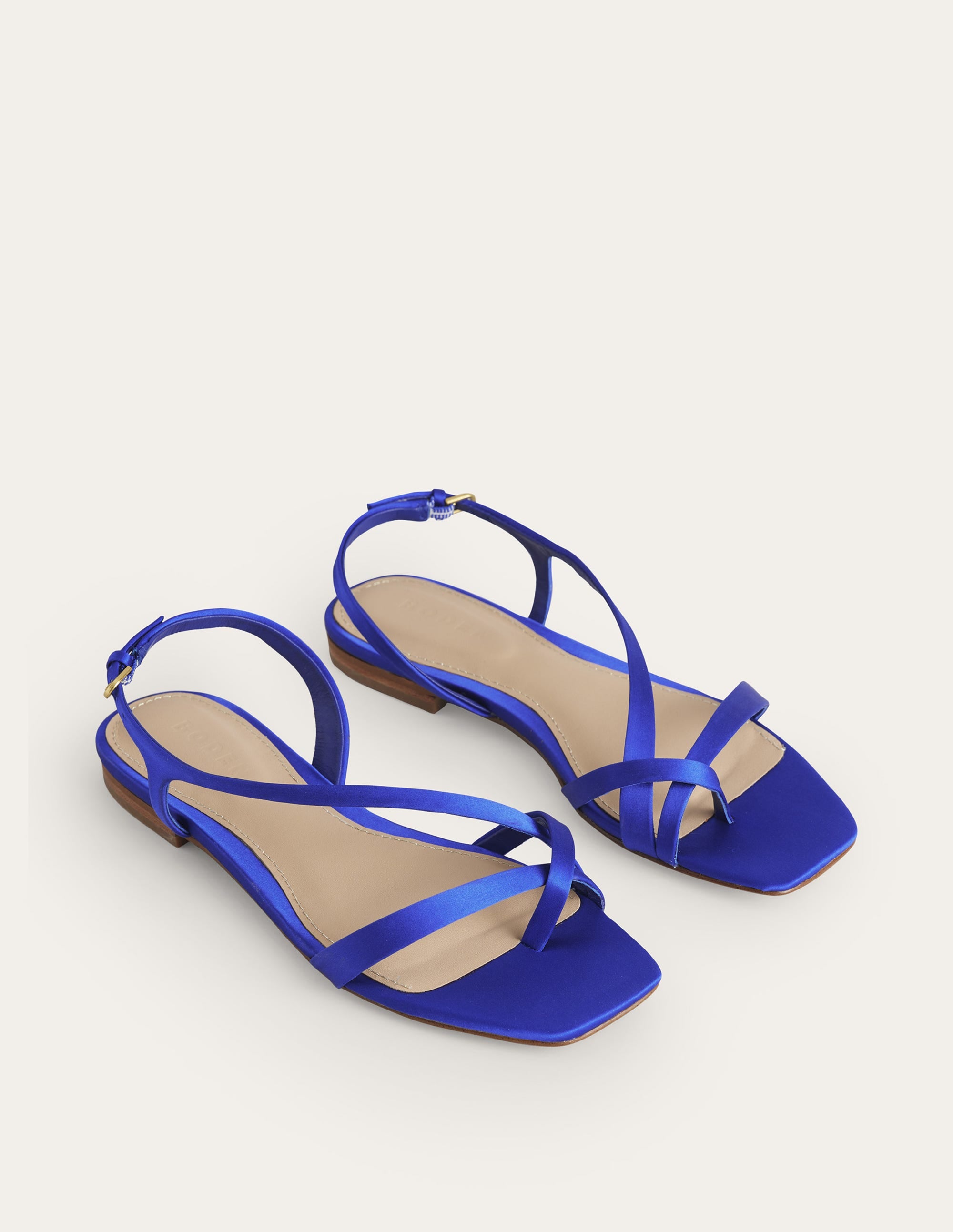 Satin Toe Loop Flat Sandals-Bright Blue Satin - Image 4