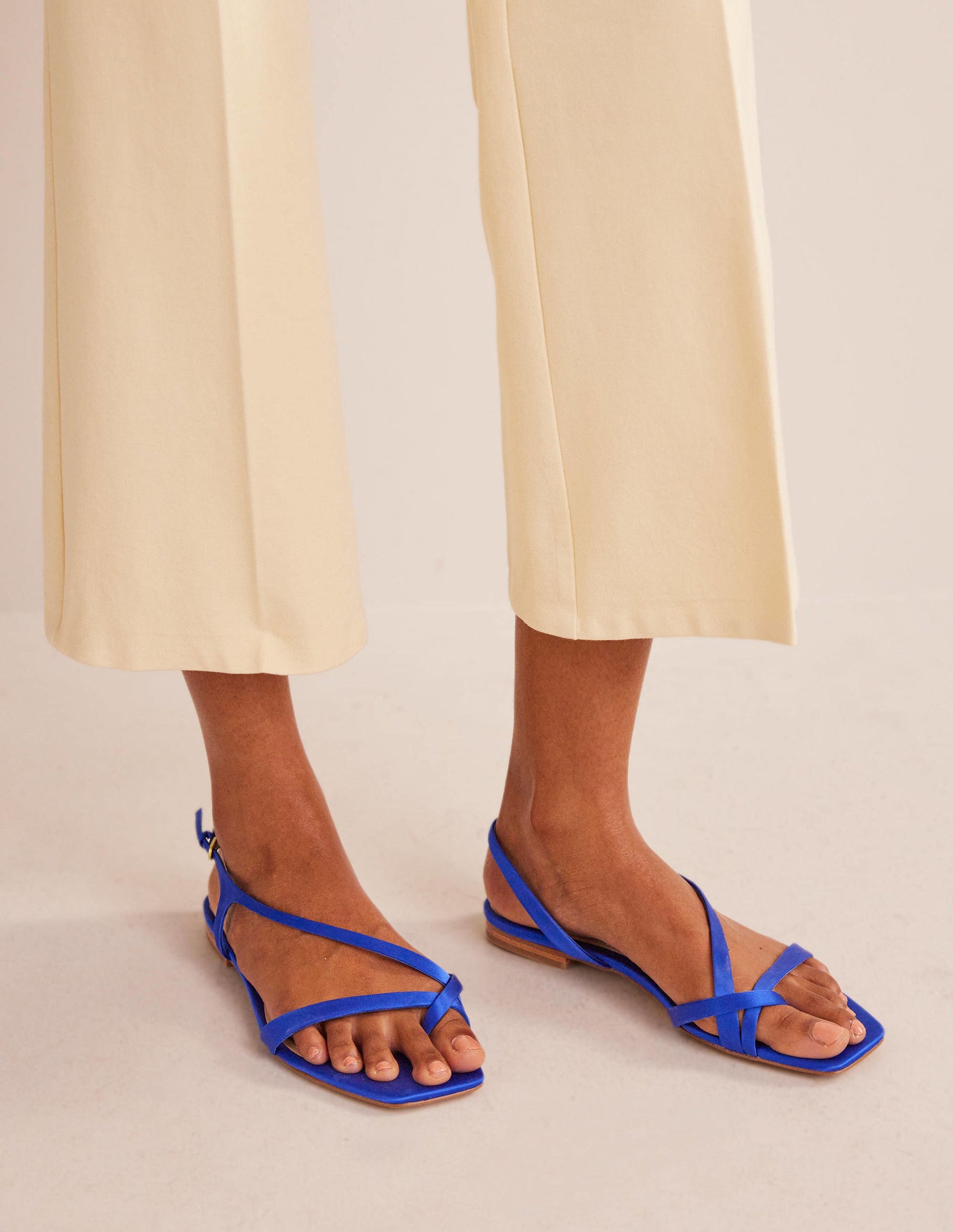 Satin Toe Loop Flat Sandals-Bright Blue Satin-2
