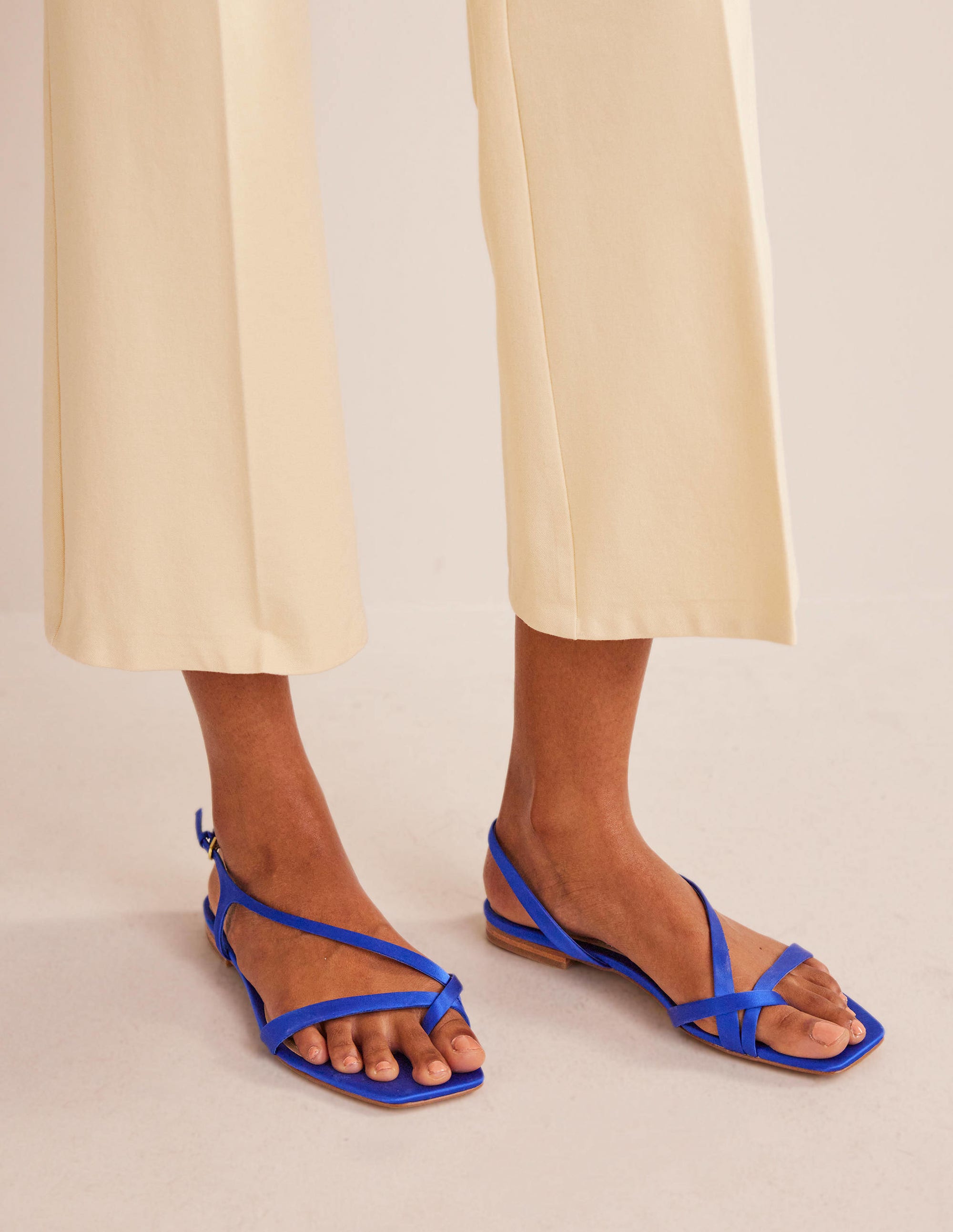 Satin Toe Loop Flat Sandals-Bright Blue Satin - Image 2