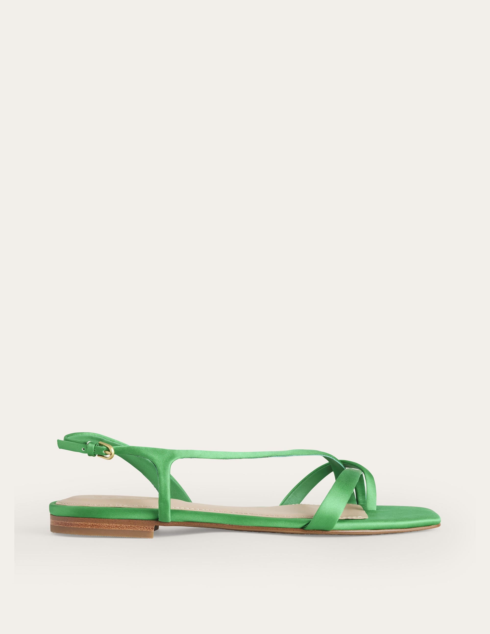 Satin Toe Loop Flat Sandals-Bright Green Satin - Image 2